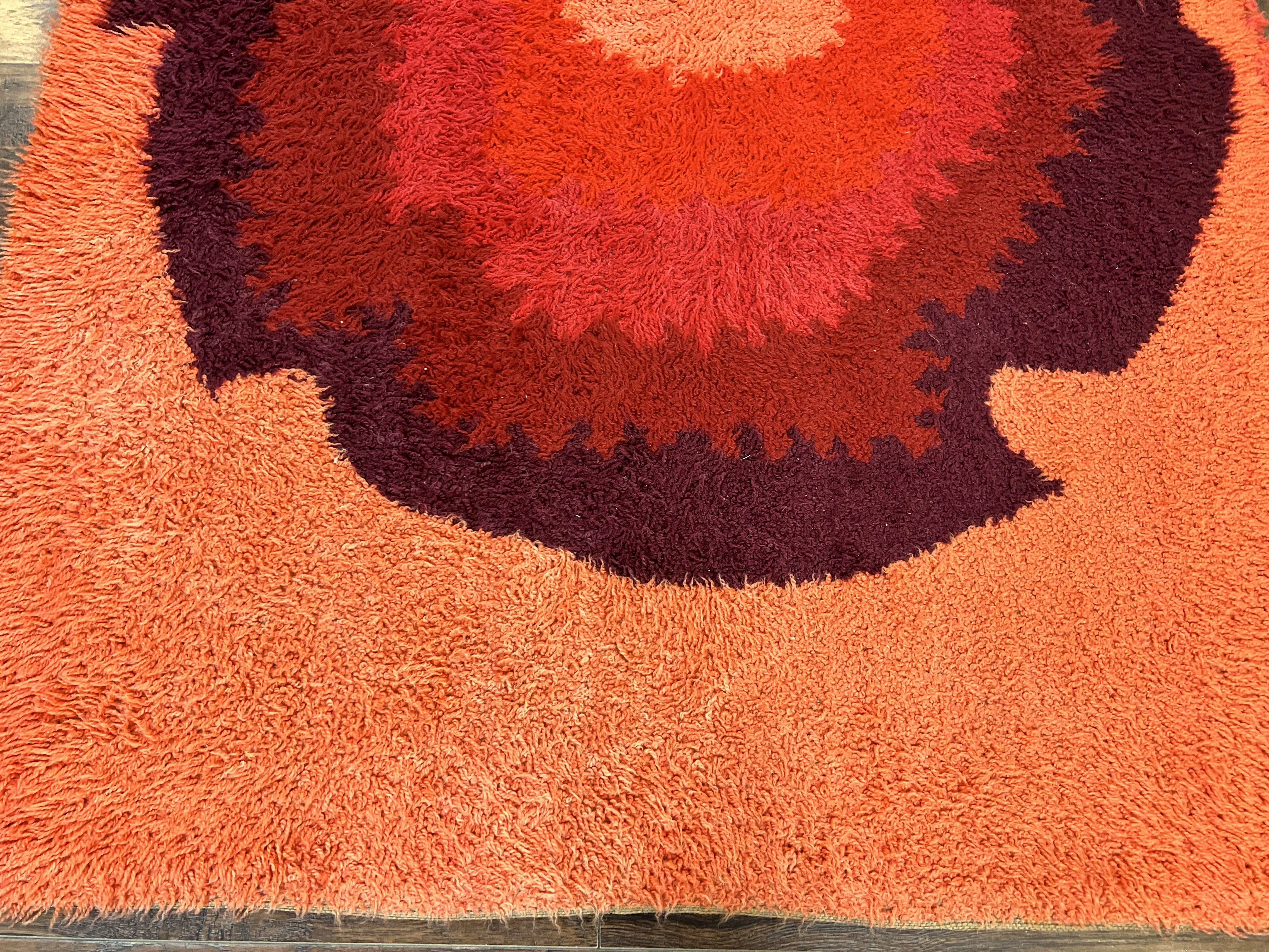 Danish Rya Shag Rug 4x6, Mid Century 1960s Retro Vintage Wool Rug, Shades of Red - Image 6