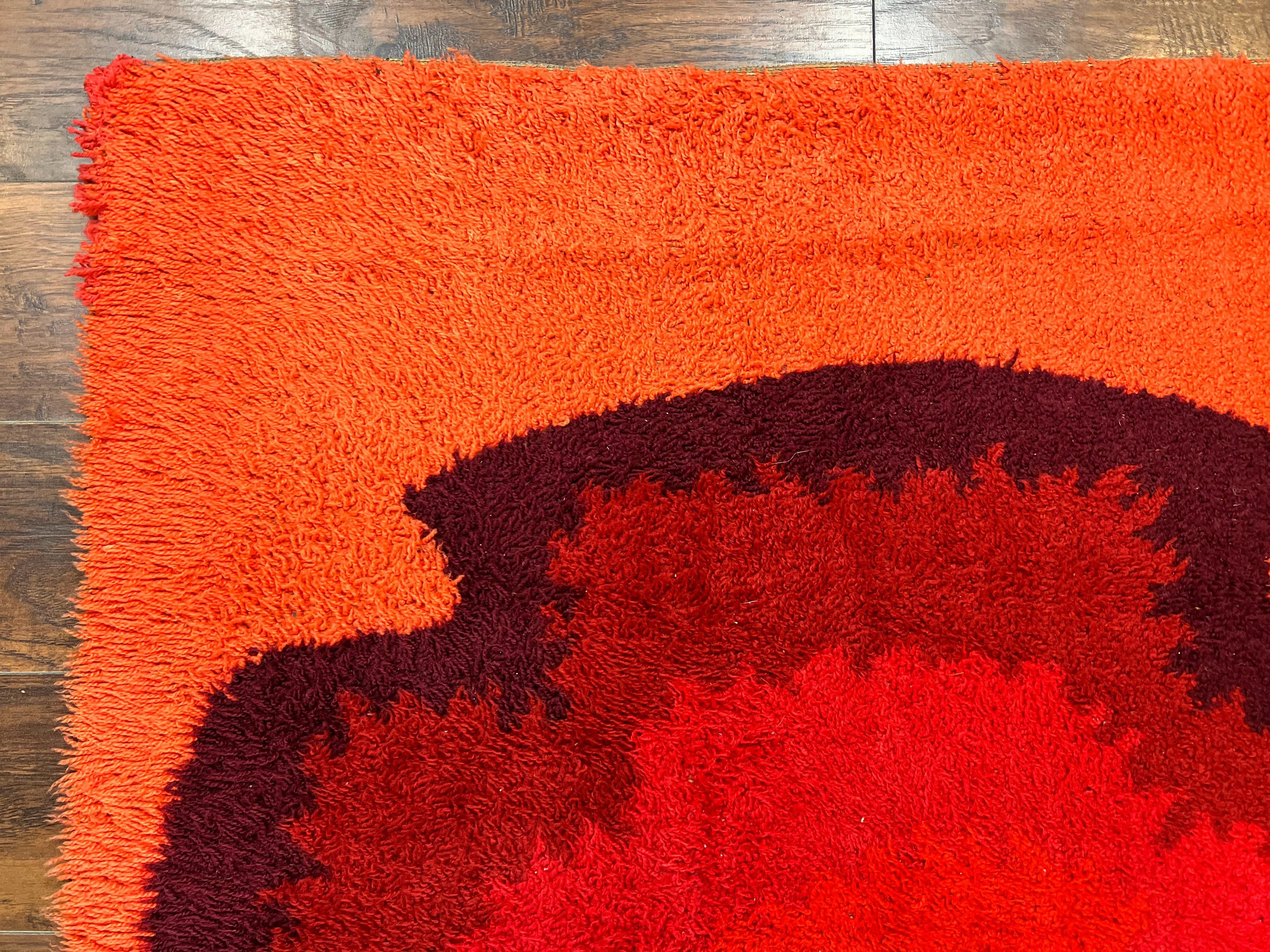 Danish Rya Shag Rug 4x6, Mid Century 1960s Retro Vintage Wool Rug, Shades of Red - Image 7