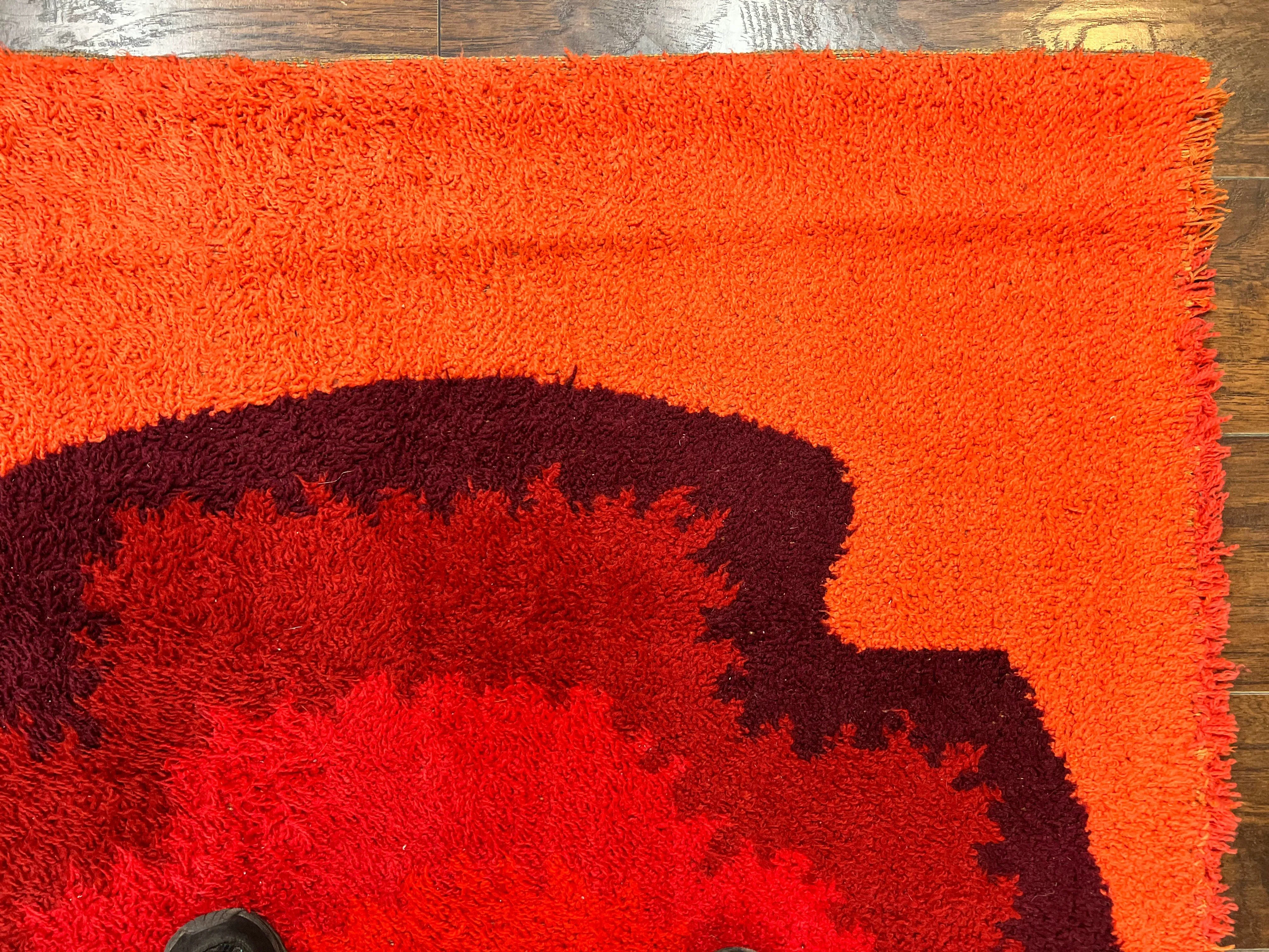 Danish Rya Shag Rug 4x6, Mid Century 1960s Retro Vintage Wool Rug, Shades of Red - Image 8