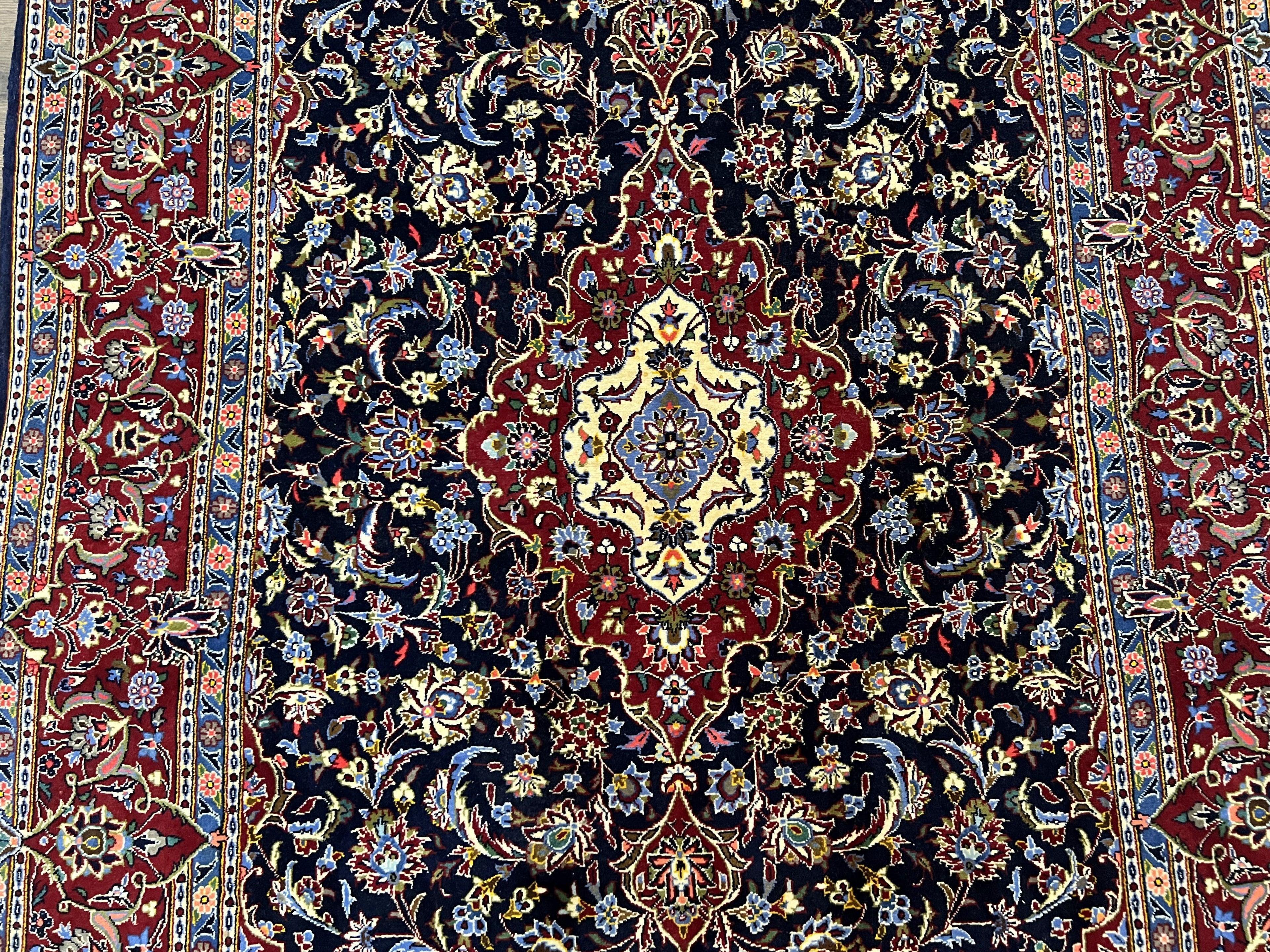 Dark Blue Persian Rug 5x8, Kork Wool Semi Antique Kashan Carpet, Very Fine Lachak Toranj Rug, Hand Knotted Floral Medallion Rug, 5 x 8 Oriental Rug - Image 4