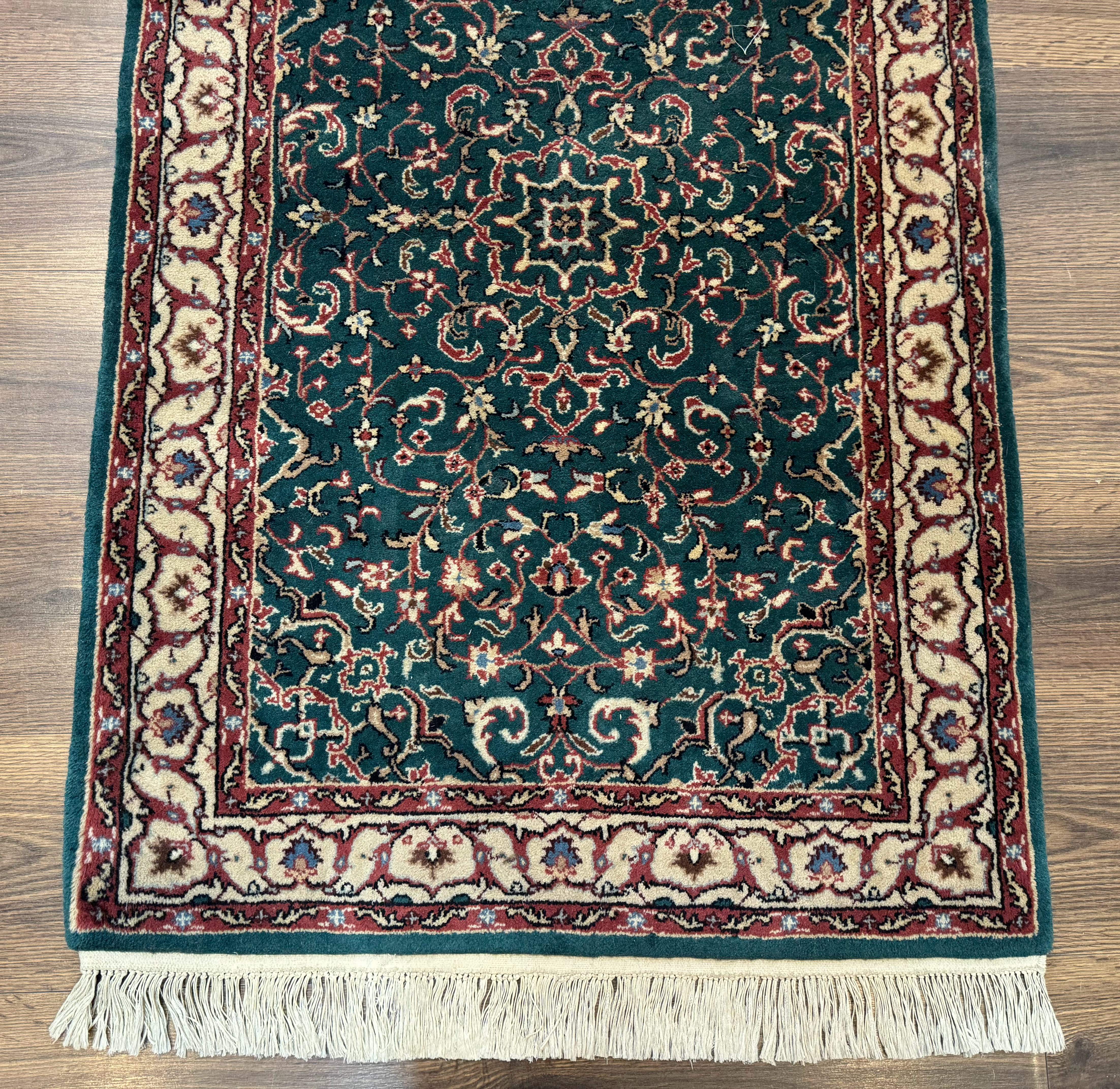 Dark Green Indo Persian Rug 2.5 x 4, Hand Knotted Wool Small Oriental Carpet - Image 5