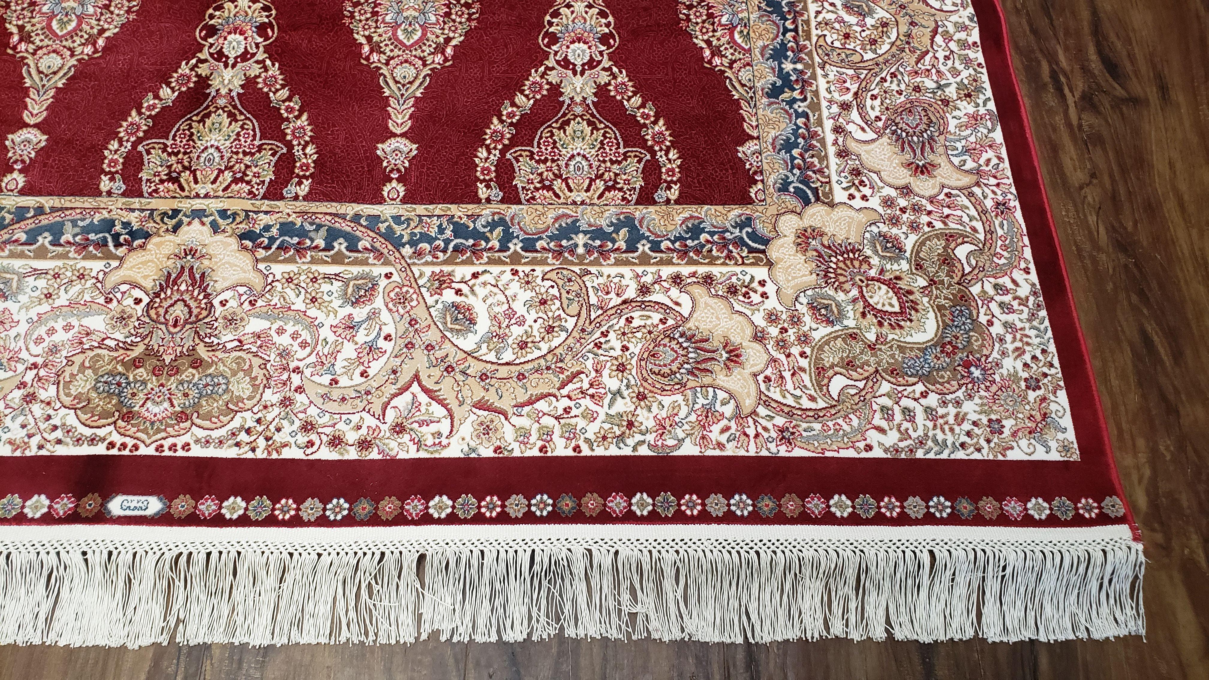 Dark Red Silk Carpet 5.3 x 7.6 ft, 5x8 Silk Rug, New Turkish Silk Carpet, Mint Condition, Beige & Red Area Rug, Bamboo Silk, High Quality - Image 9