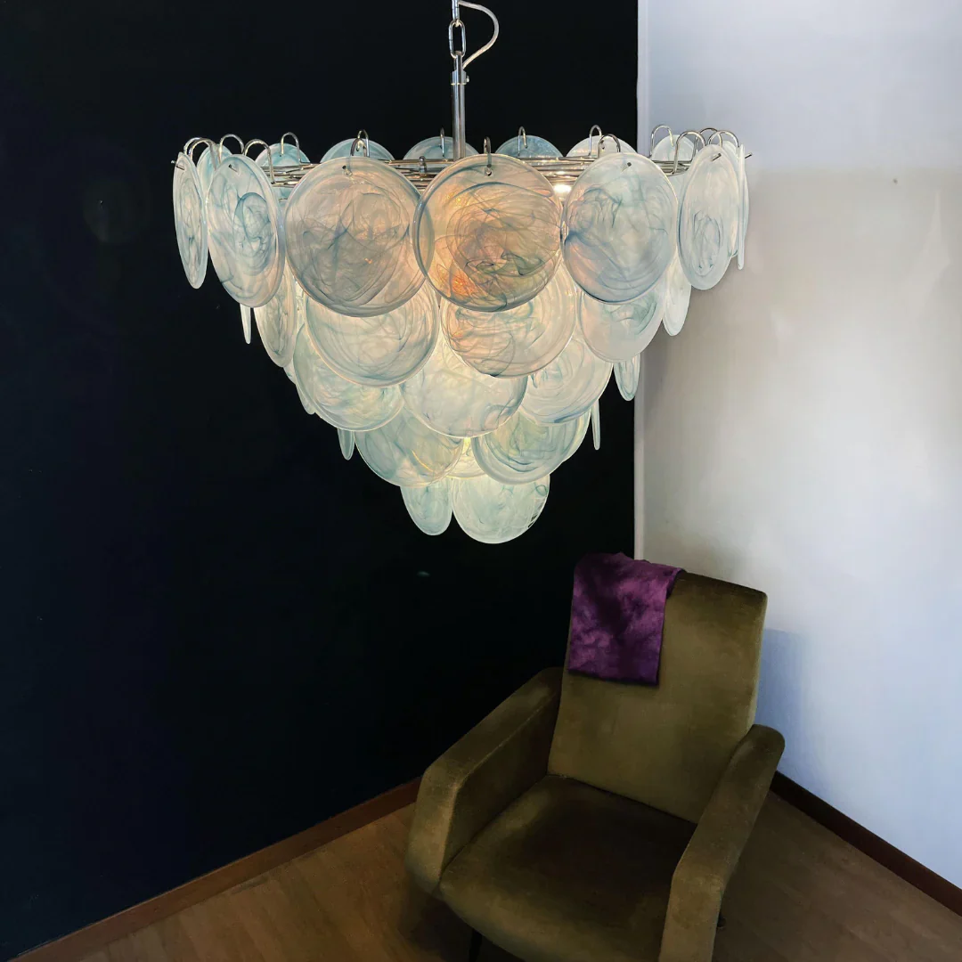 Elegant Blue Murano Disc Chandelier - Image 13