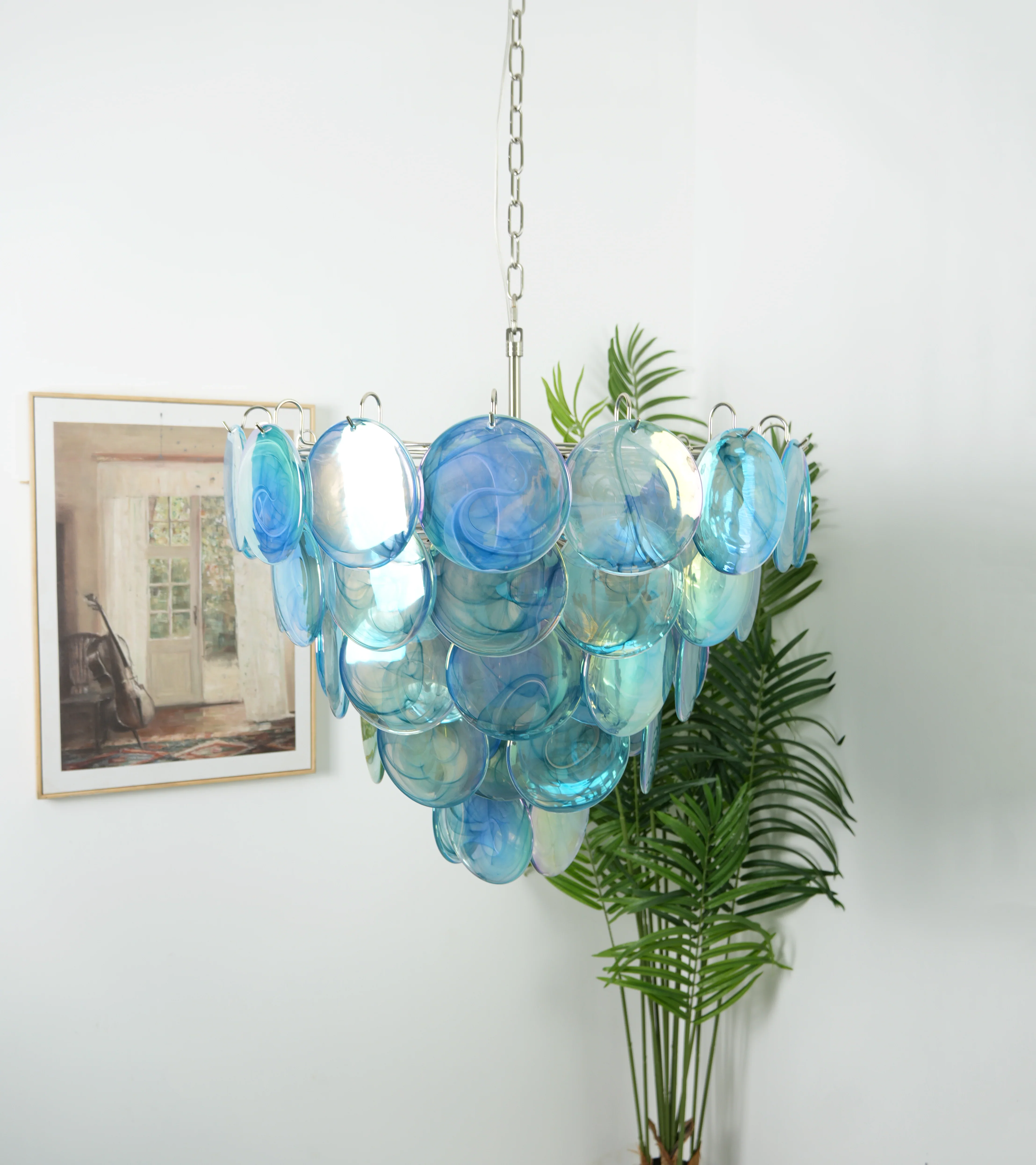 Elegant Blue Murano Disc Chandelier - Image 3