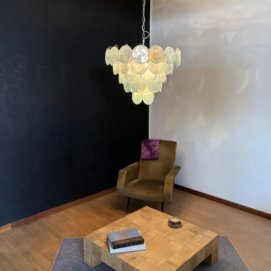 Elegant Blue Murano Disc Chandelier - Image 4