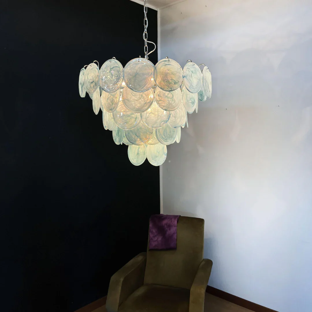 Elegant Blue Murano Disc Chandelier - Image 6