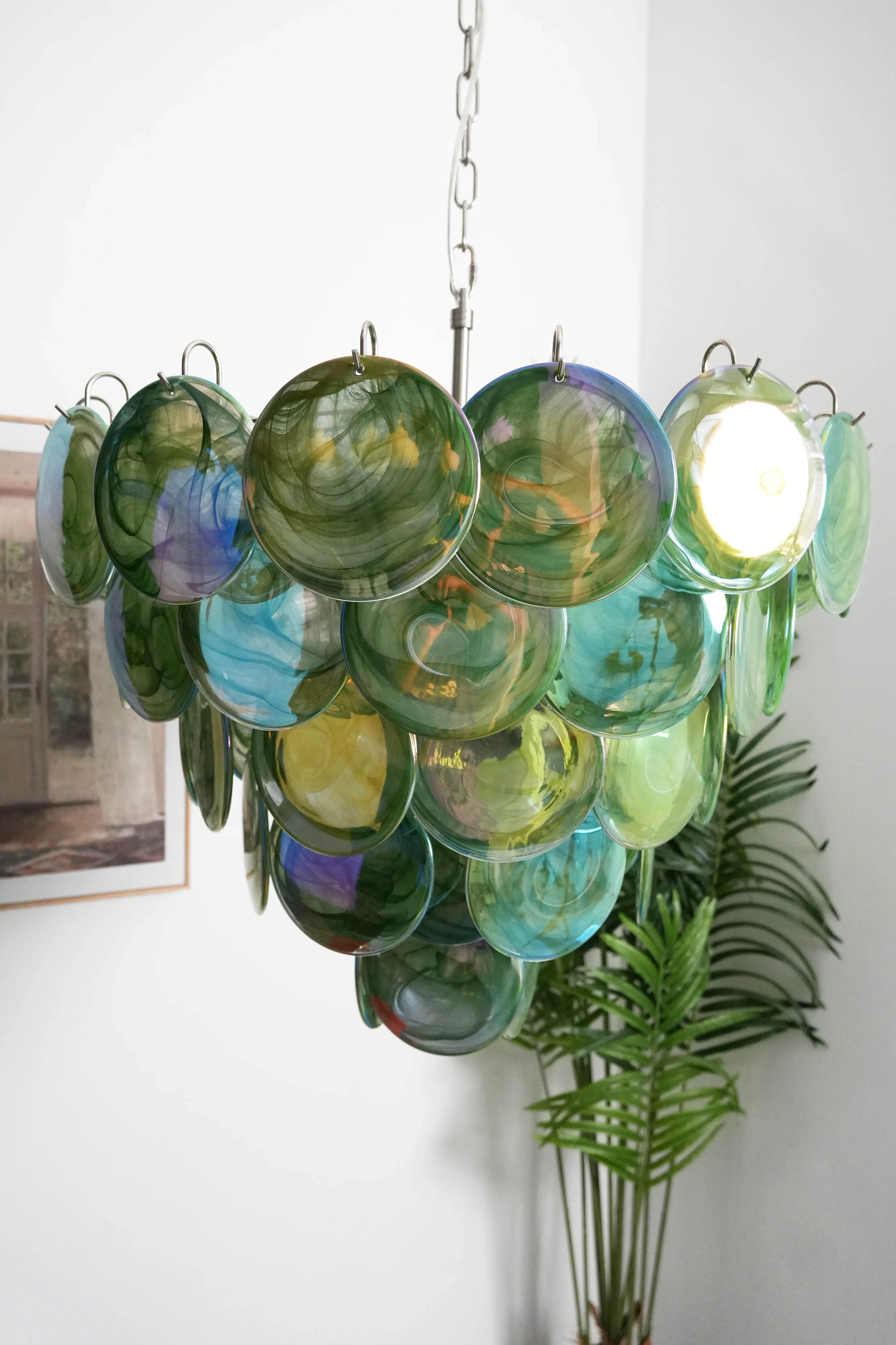 Elegant Green Murano Disc Chandelier - Image 11