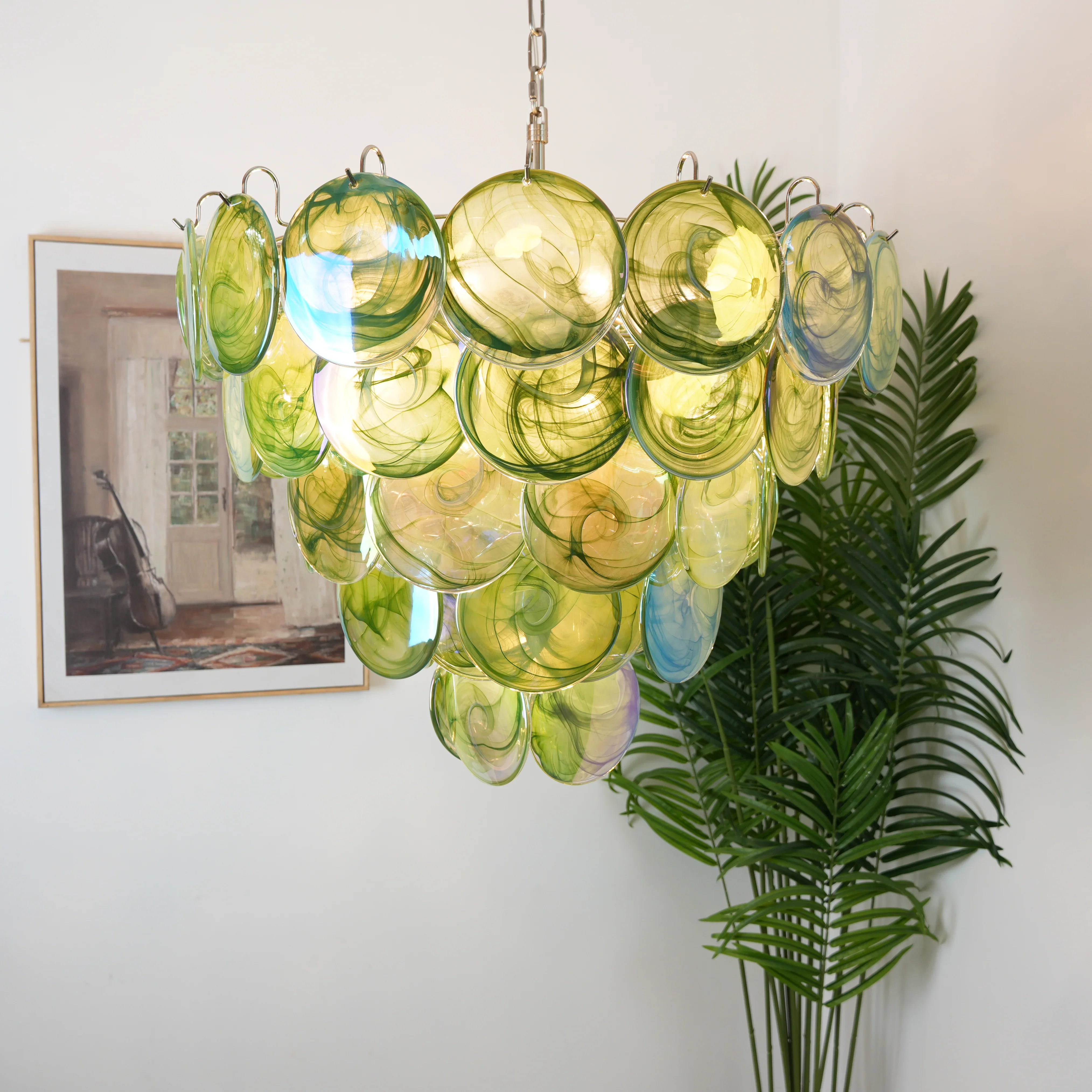 Elegant Green Murano Disc Chandelier - Image 12