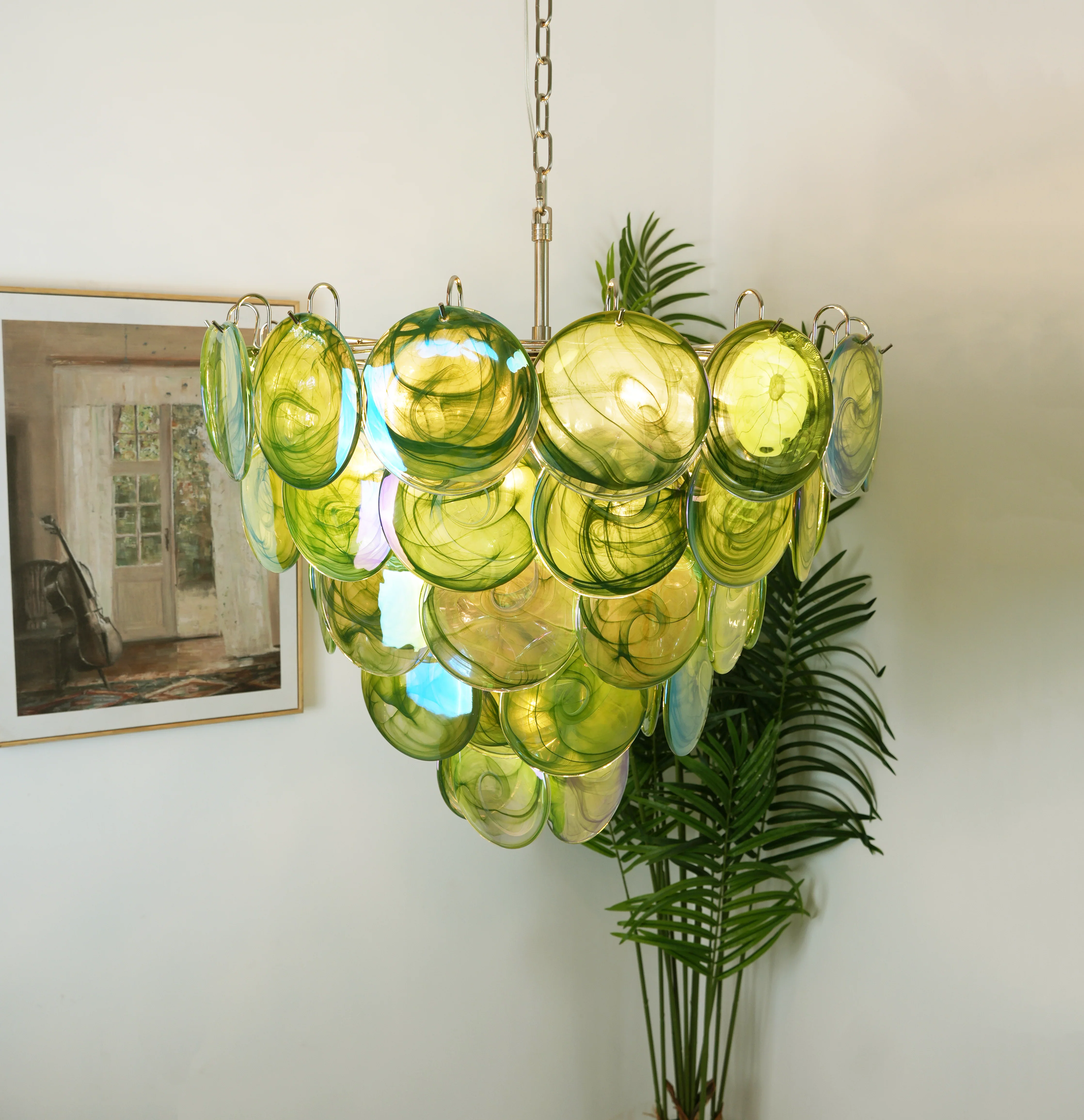 Elegant Green Murano Disc Chandelier - Image 13