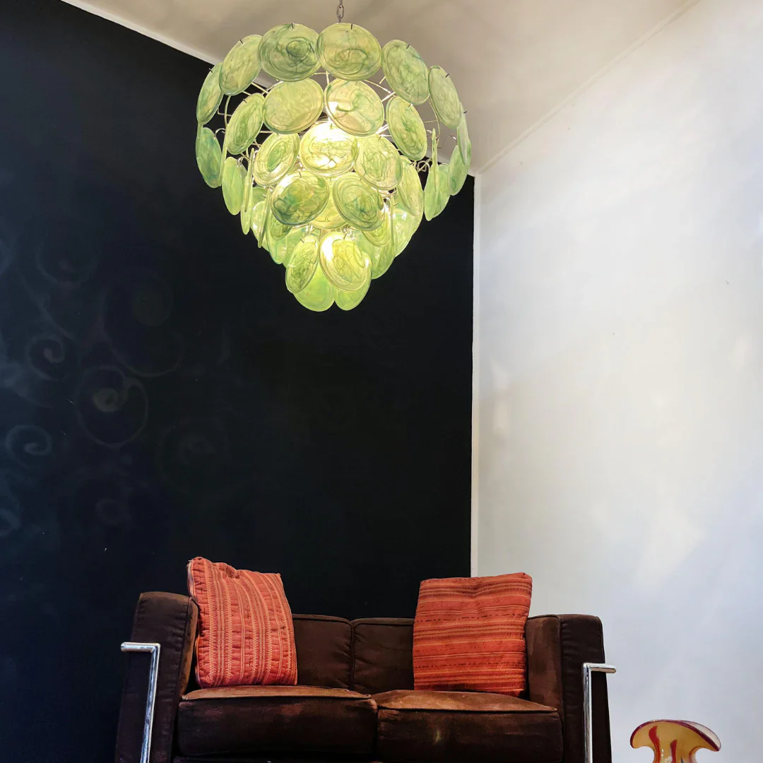 Elegant Green Murano Disc Chandelier - Image 15