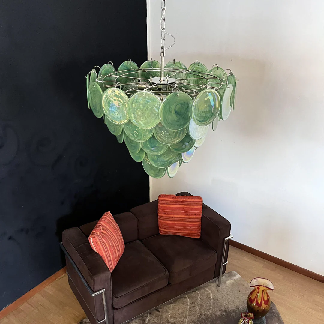 Elegant Green Murano Disc Chandelier - Image 17