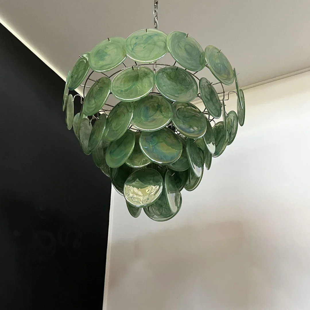 Elegant Green Murano Disc Chandelier - Image 18