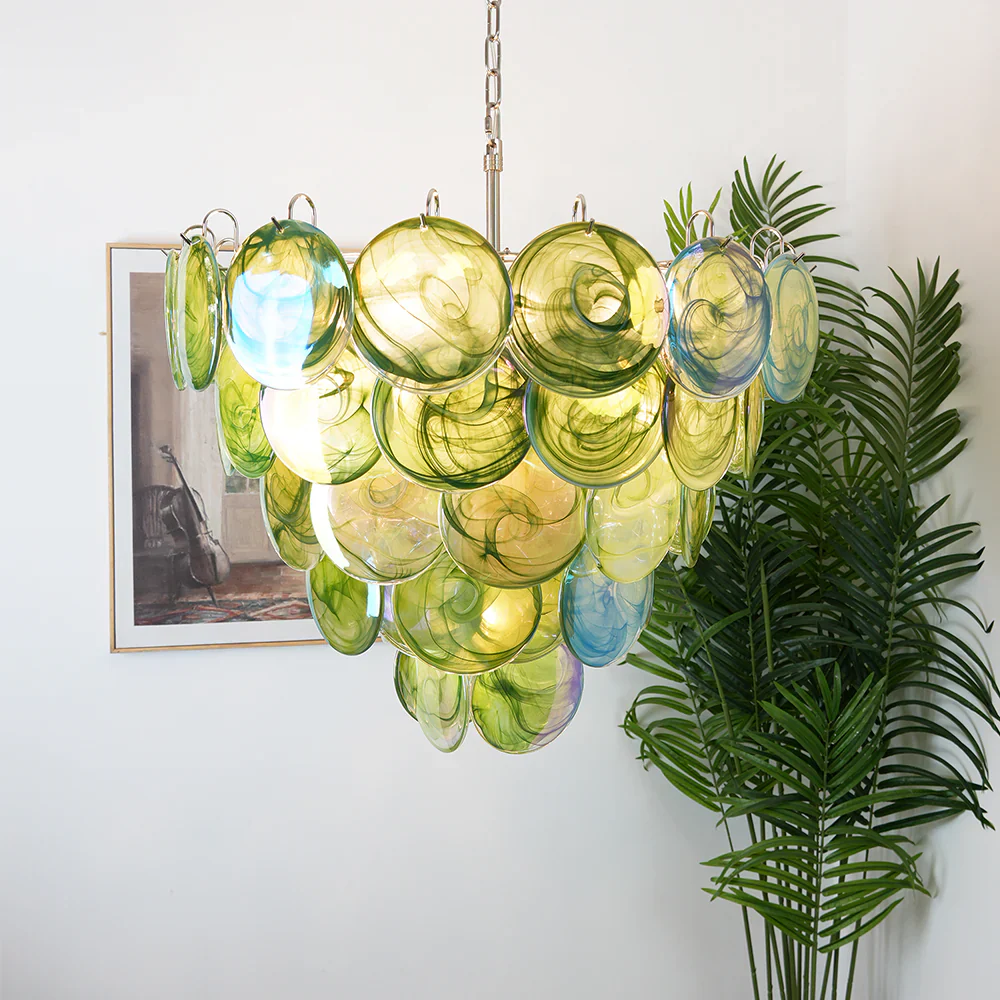 Elegant Green Murano Disc Chandelier - Image 2