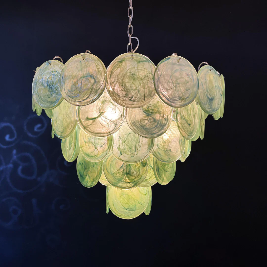 Elegant Green Murano Disc Chandelier - Image 20