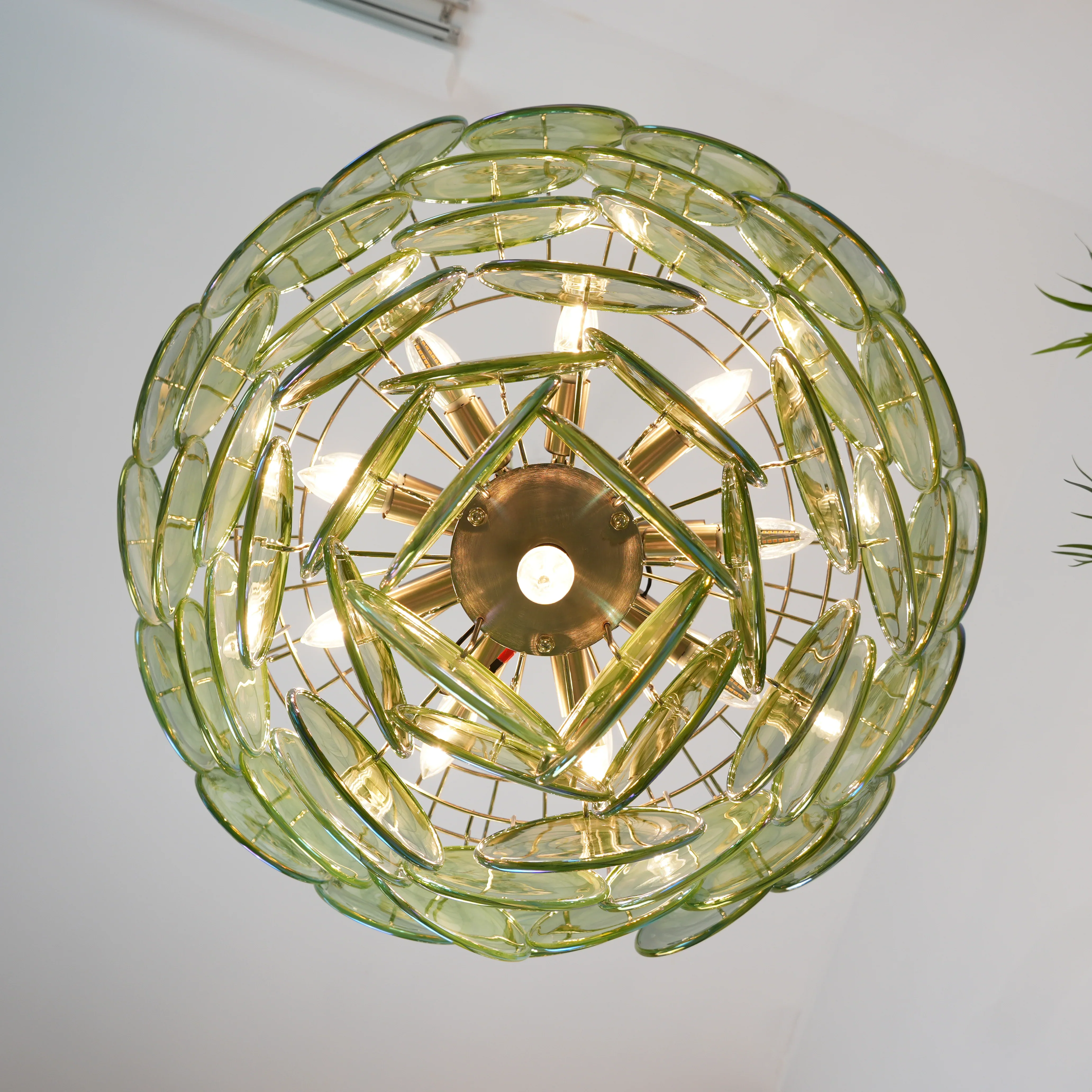 Elegant Green Murano Disc Chandelier - Image 21