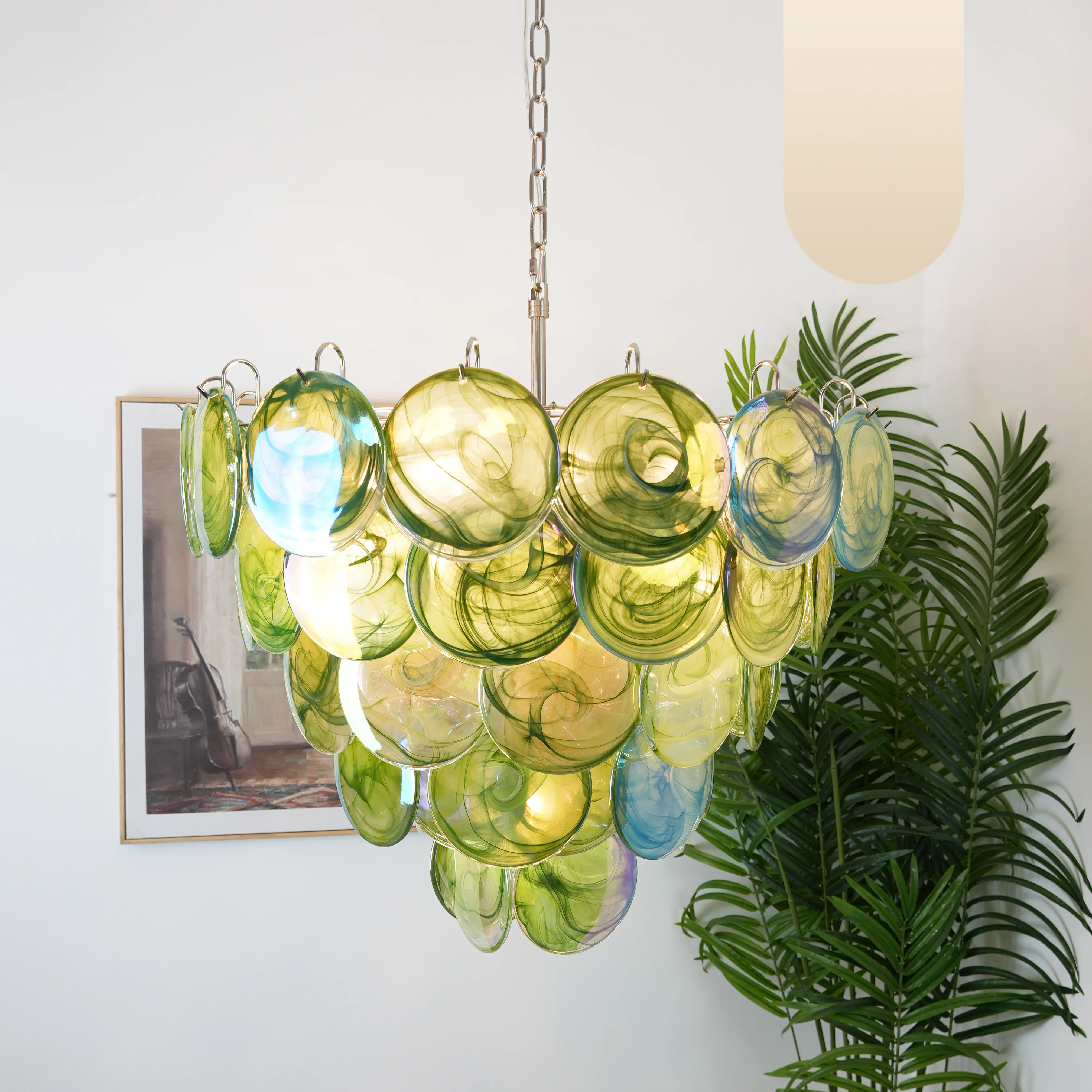 Elegant Green Murano Disc Chandelier - Image 25
