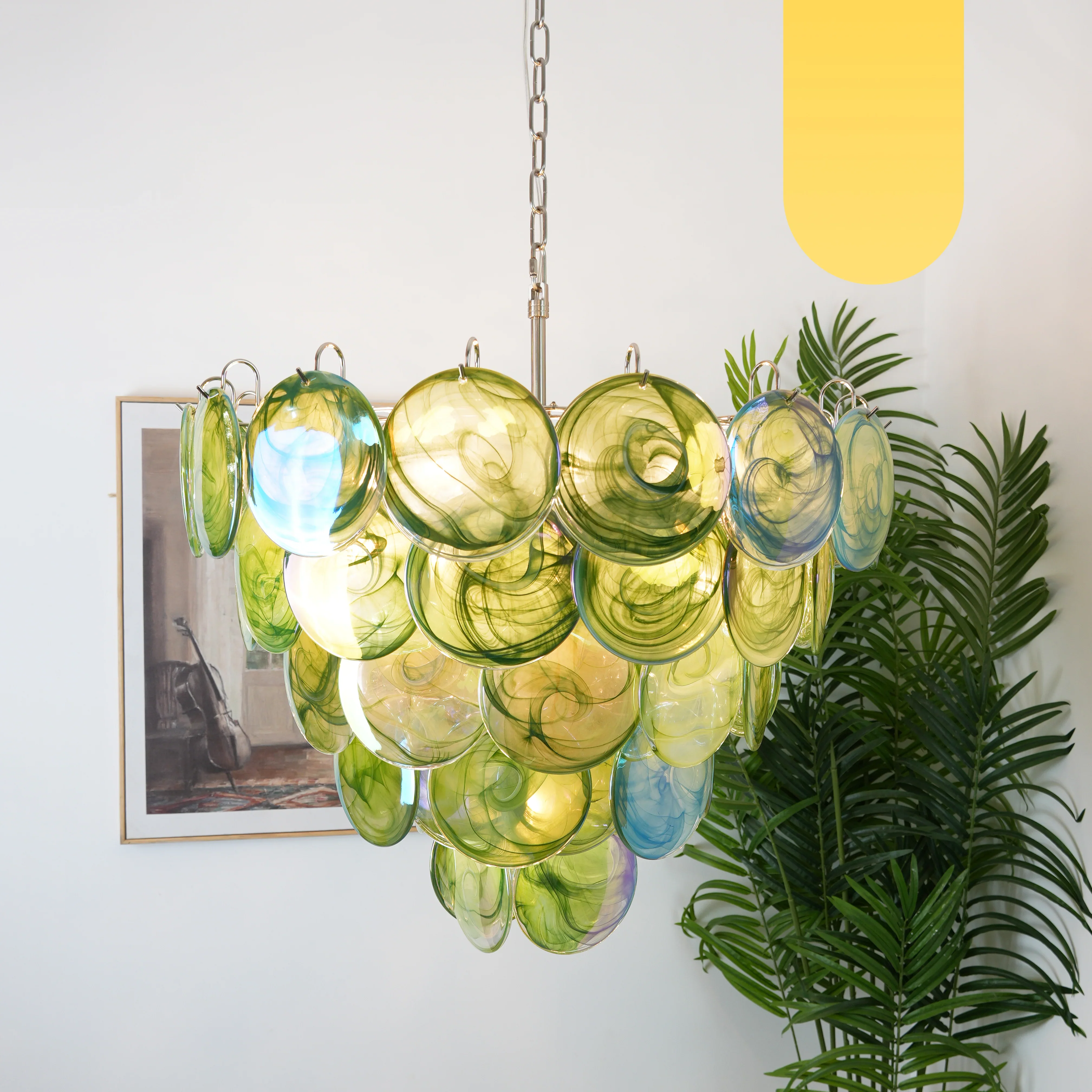 Elegant Green Murano Disc Chandelier - Image 26