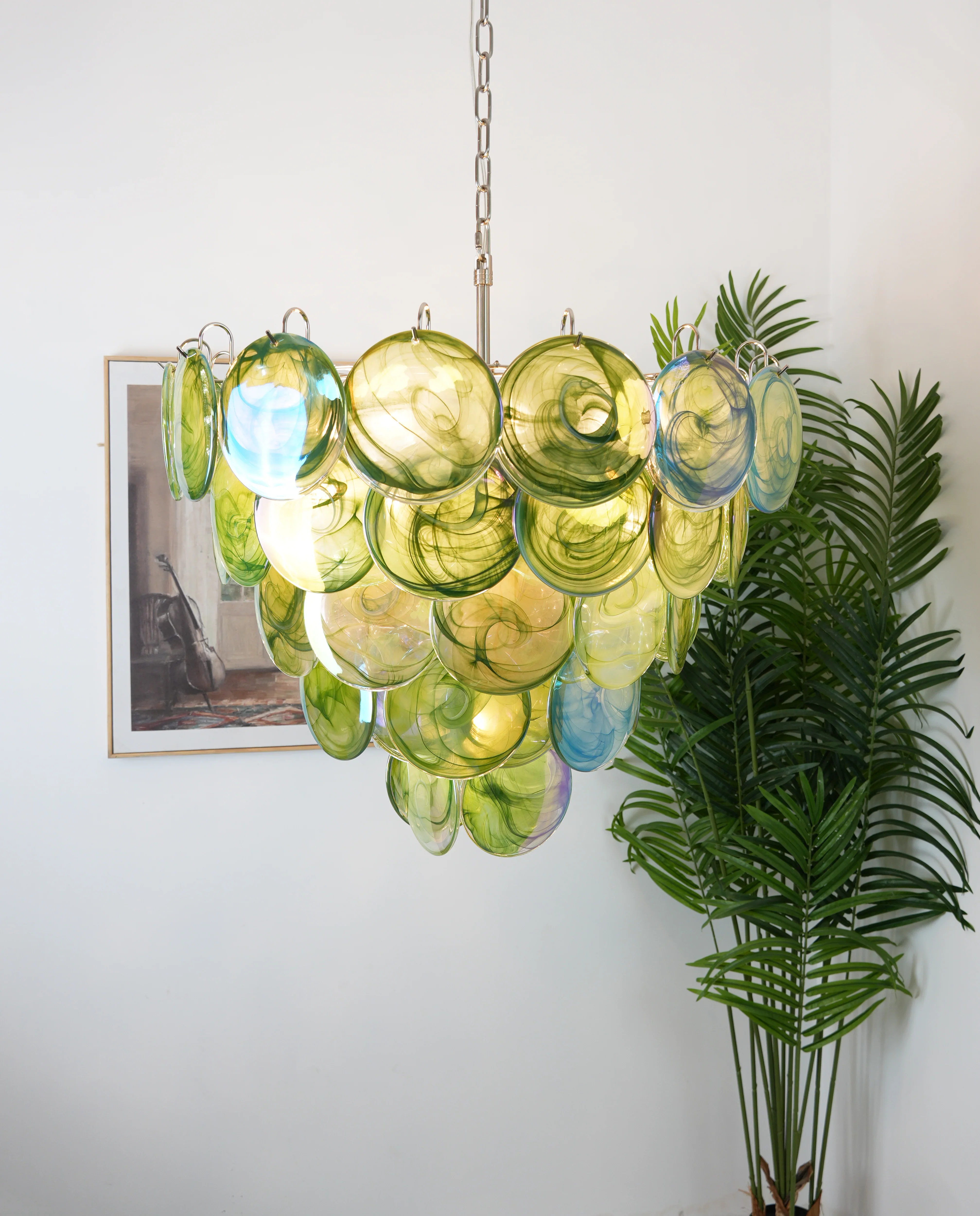 Elegant Green Murano Disc Chandelier - Image 4