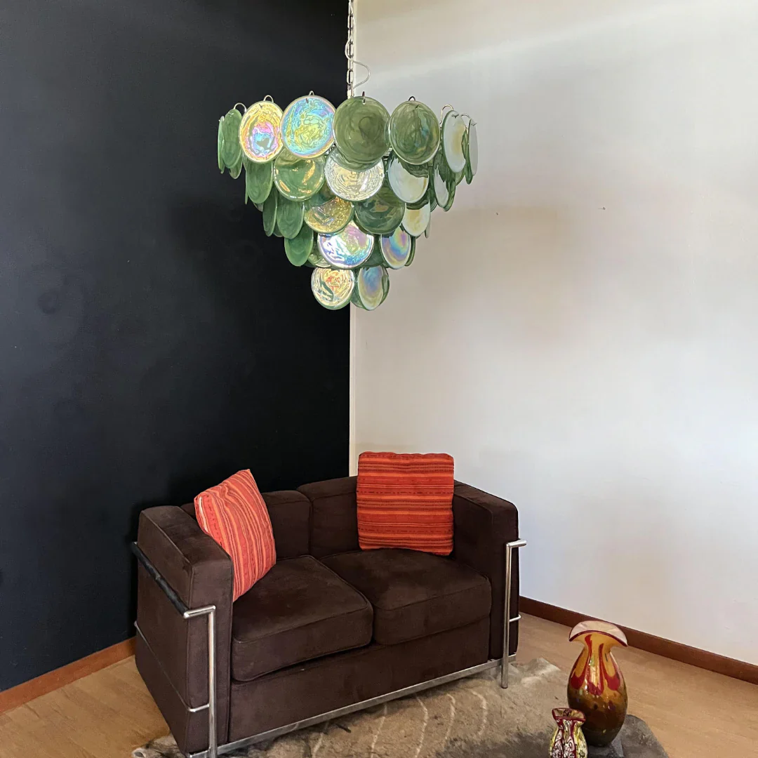 Elegant Green Murano Disc Chandelier - Image 6