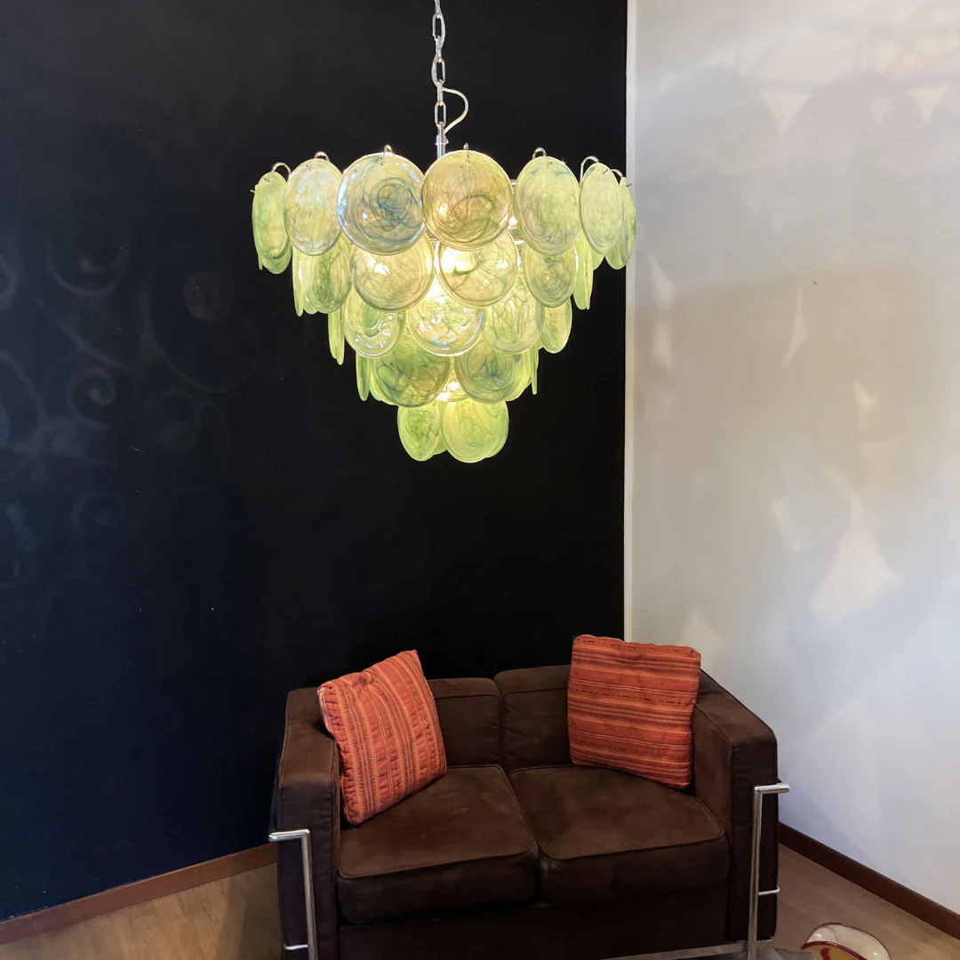 Elegant Green Murano Disc Chandelier - Image 7