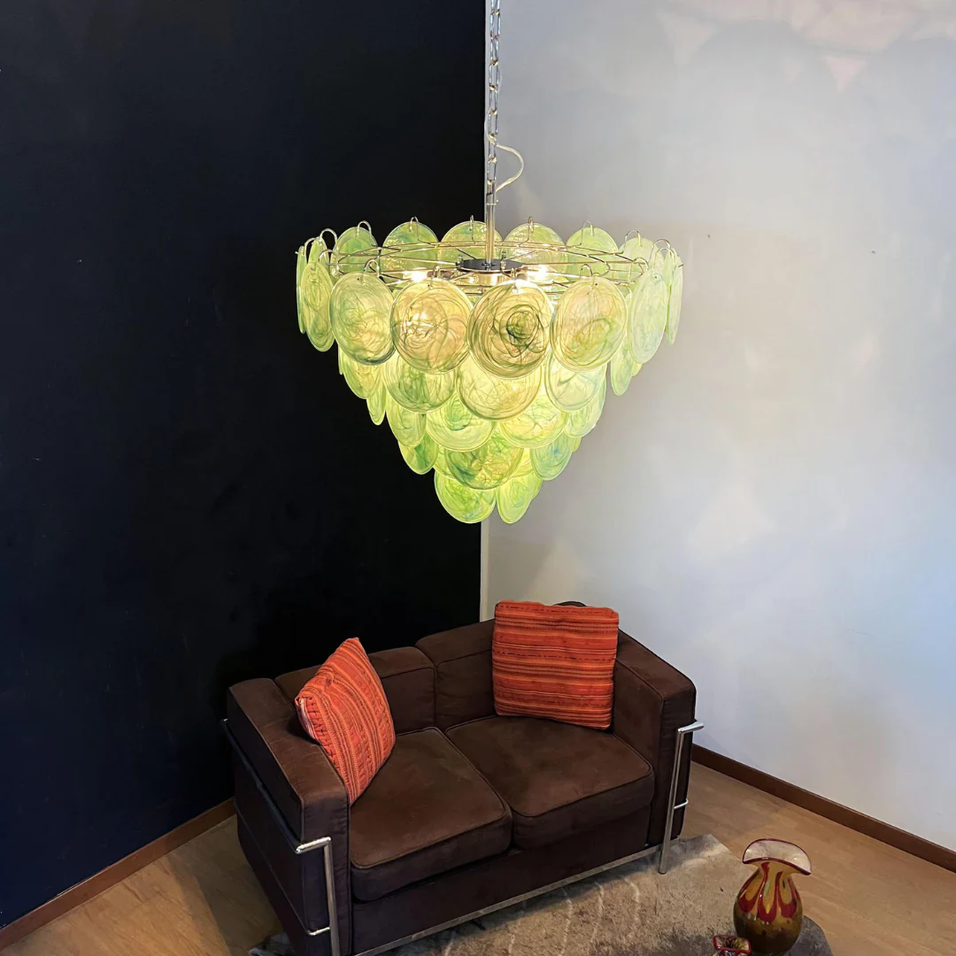 Elegant Green Murano Disc Chandelier - Image 8
