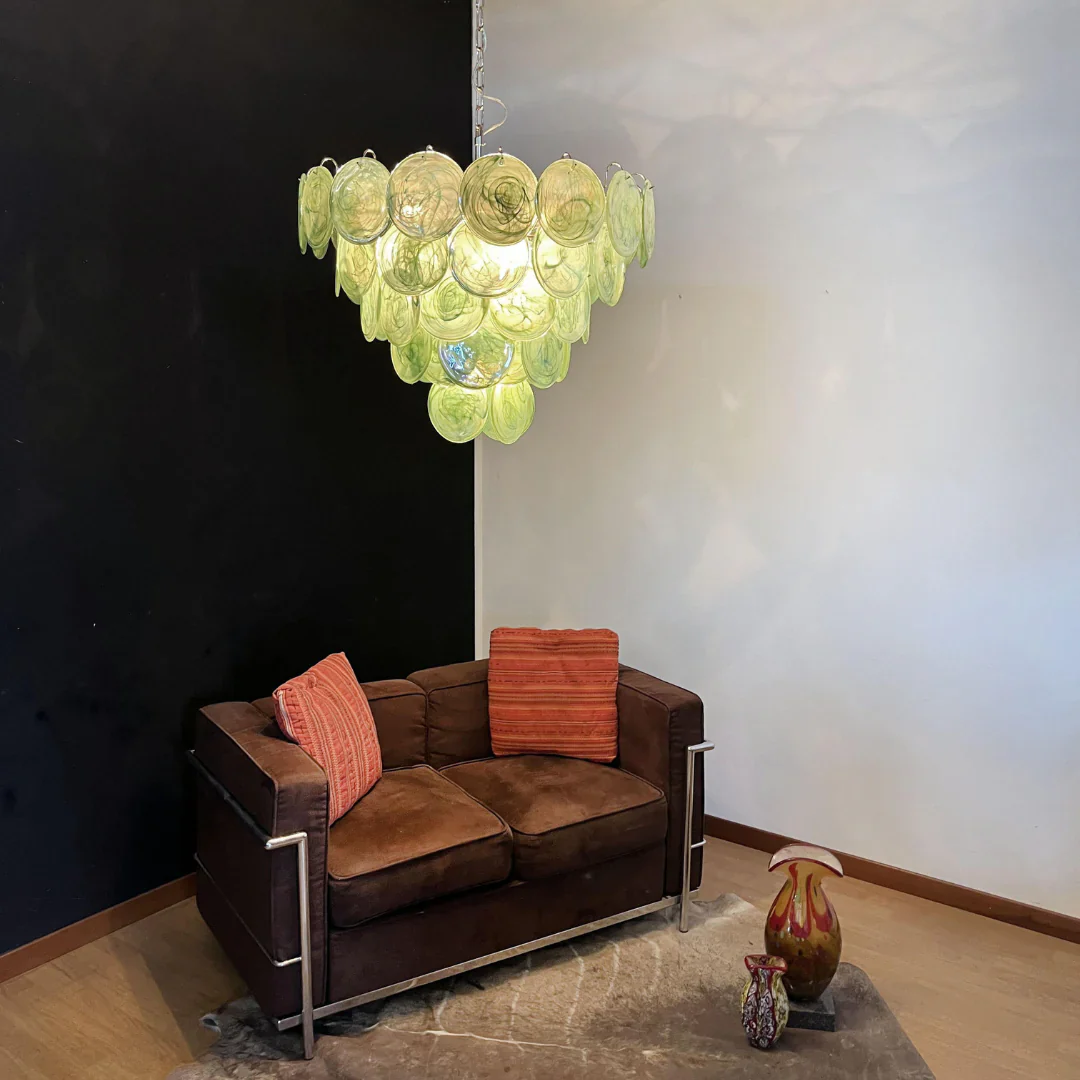 Elegant Green Murano Disc Chandelier - Image 9