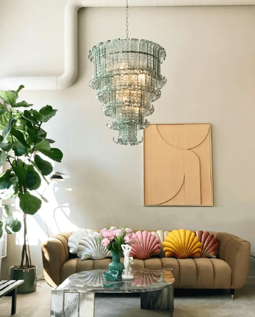 Elegant Leaf-Shaped Murano Glass Chandelier - Image 6