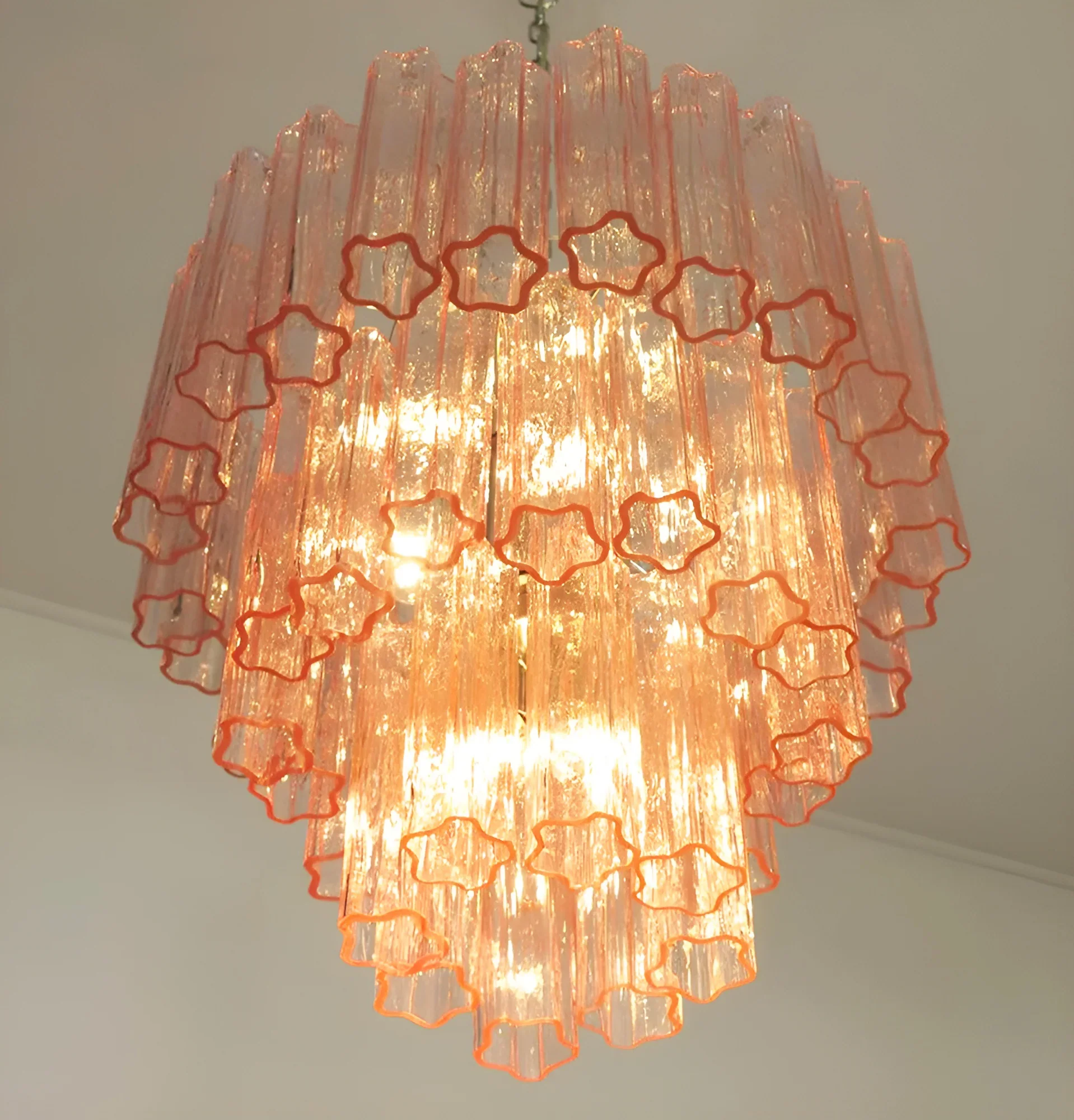 Elegant Pink Murano Glass Tube Chandelier - Image 15