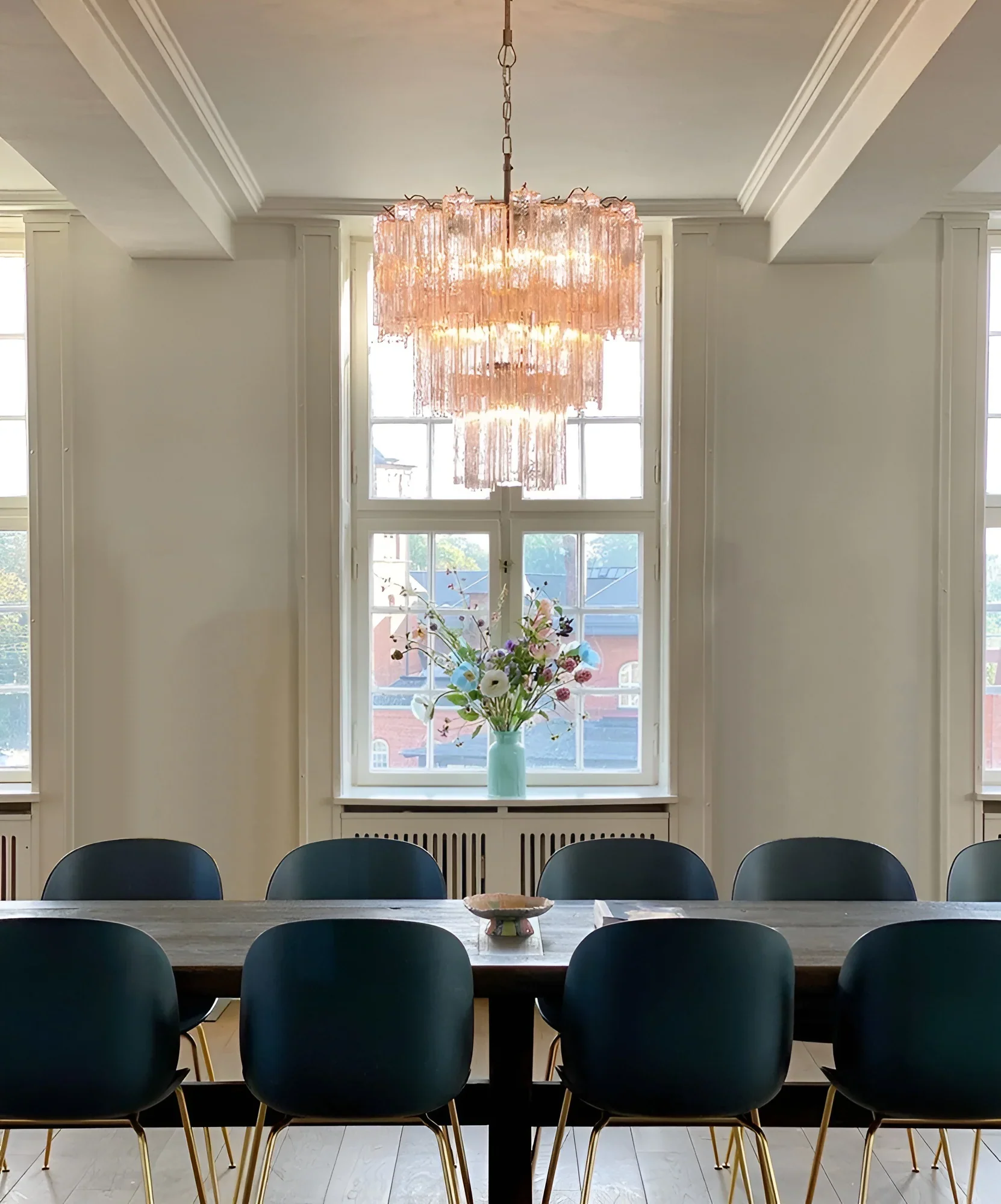 Elegant Pink Murano Glass Tube Chandelier - Image 3