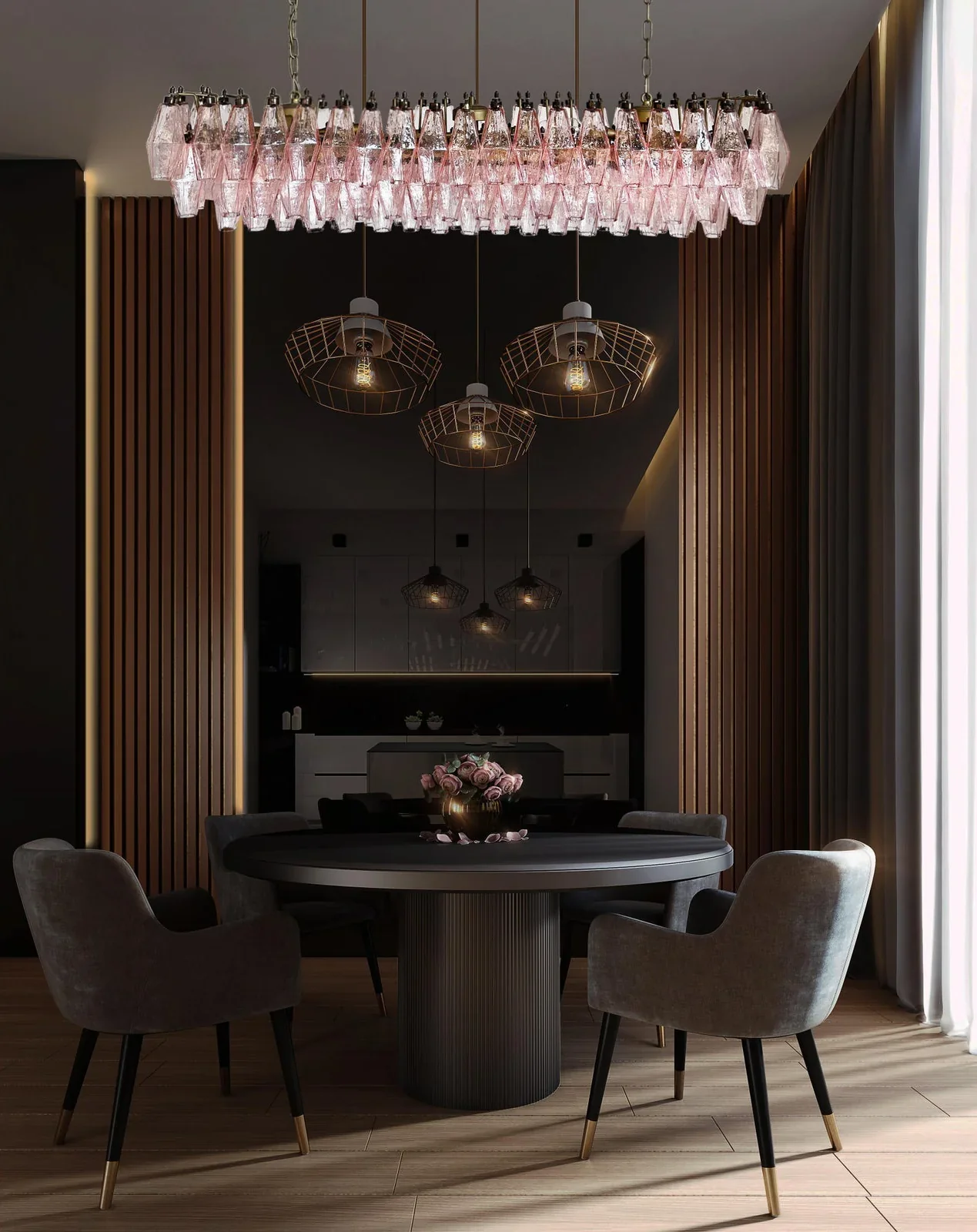 Elegant Pink Murano Poliedri Chandelier - Image 8