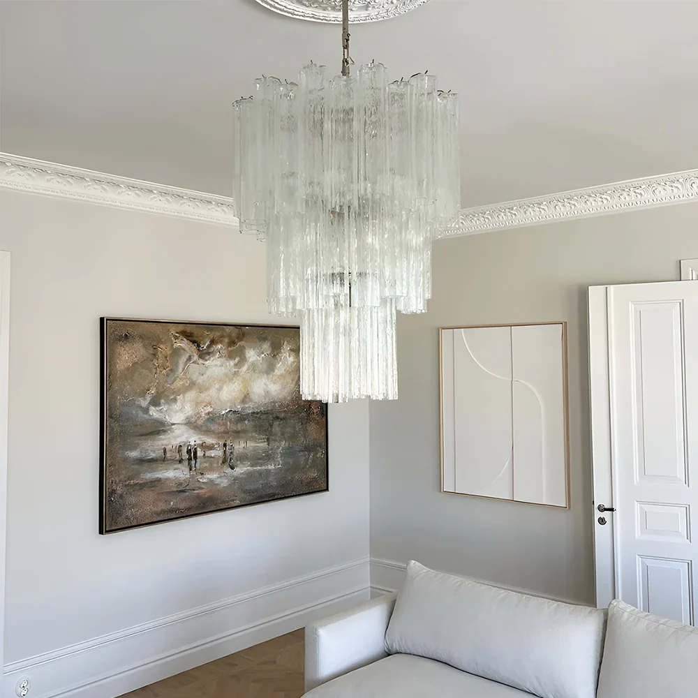 Elegant Transparent Murano Glass Tube Chandelier - Image 2