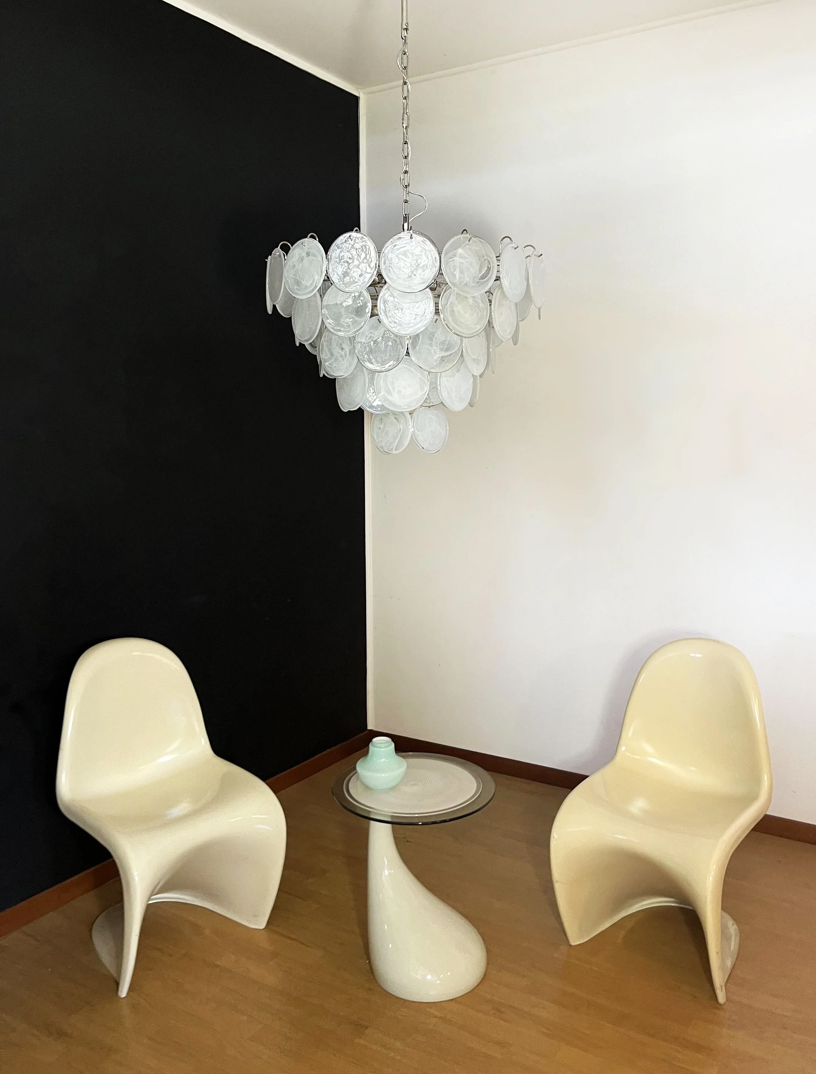 Elegant White Murano Disc Chandelier - Image 8