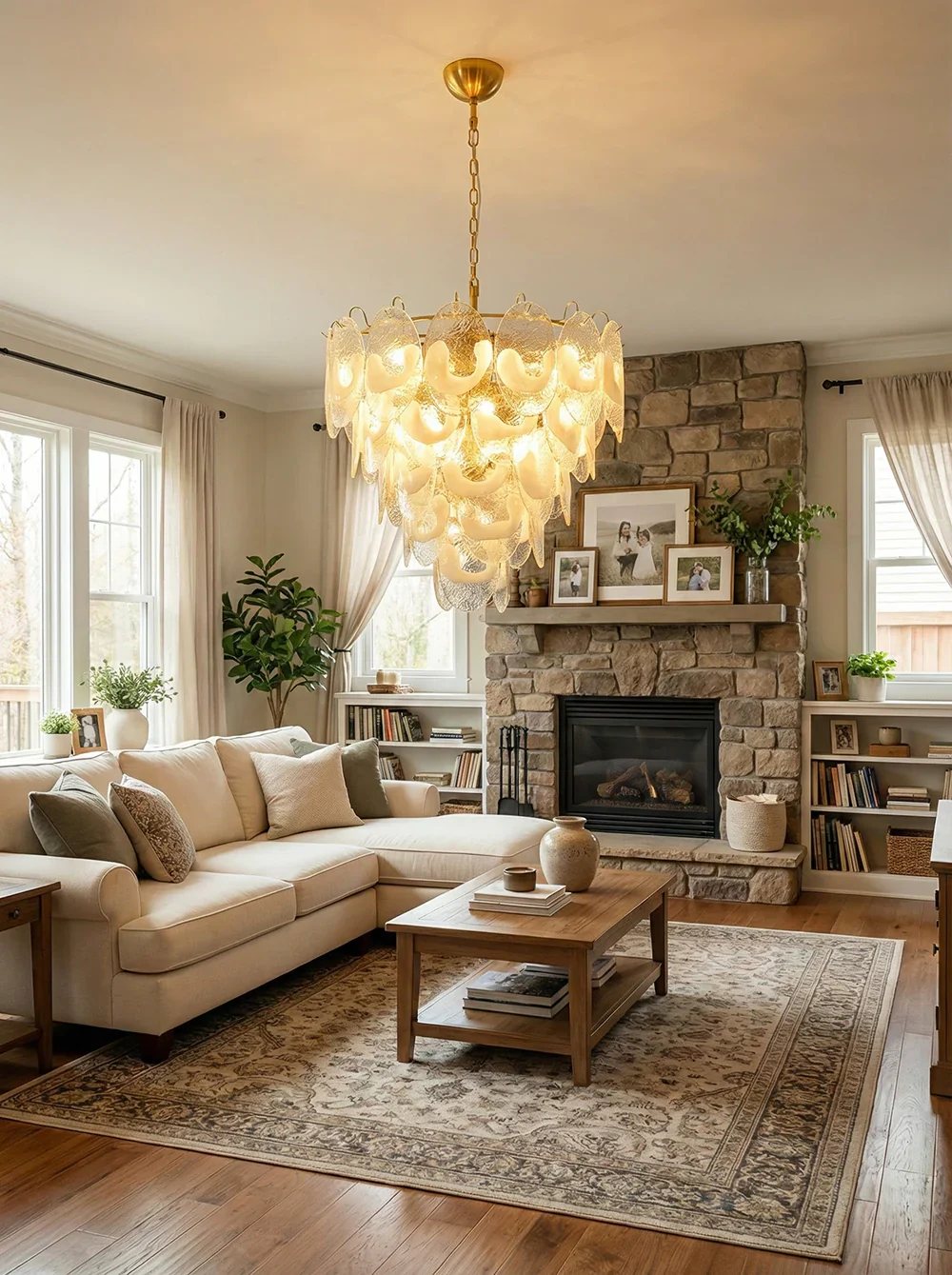 Oval Transparent Glass U Shape White Chandelier - Image 2