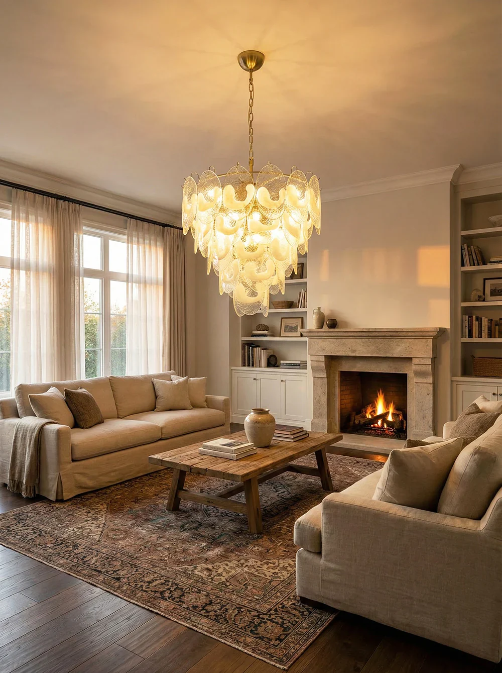 Oval Transparent Glass U Shape White Chandelier - Image 4