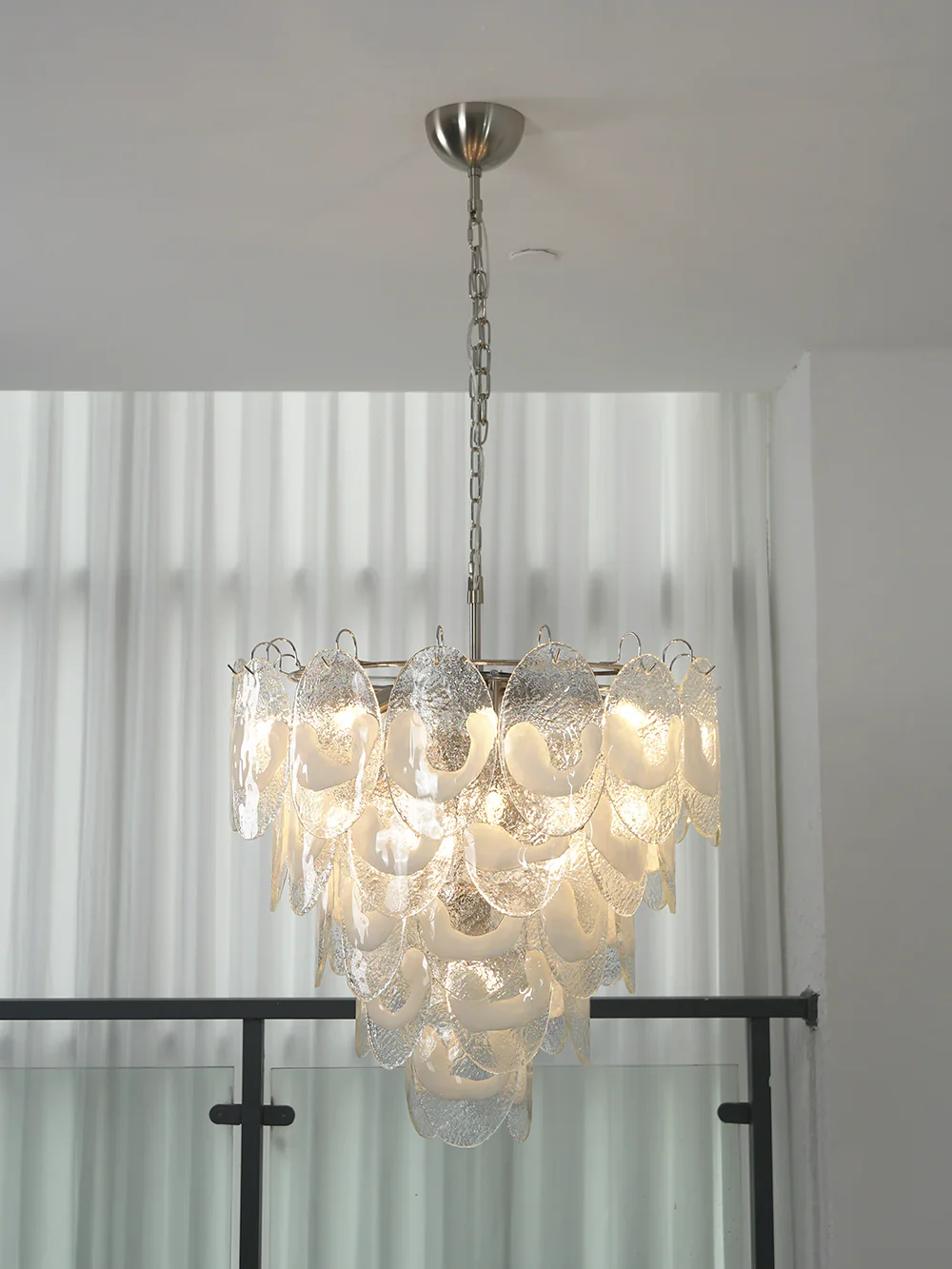 Oval Transparent Glass U Shape White Chandelier - Image 8