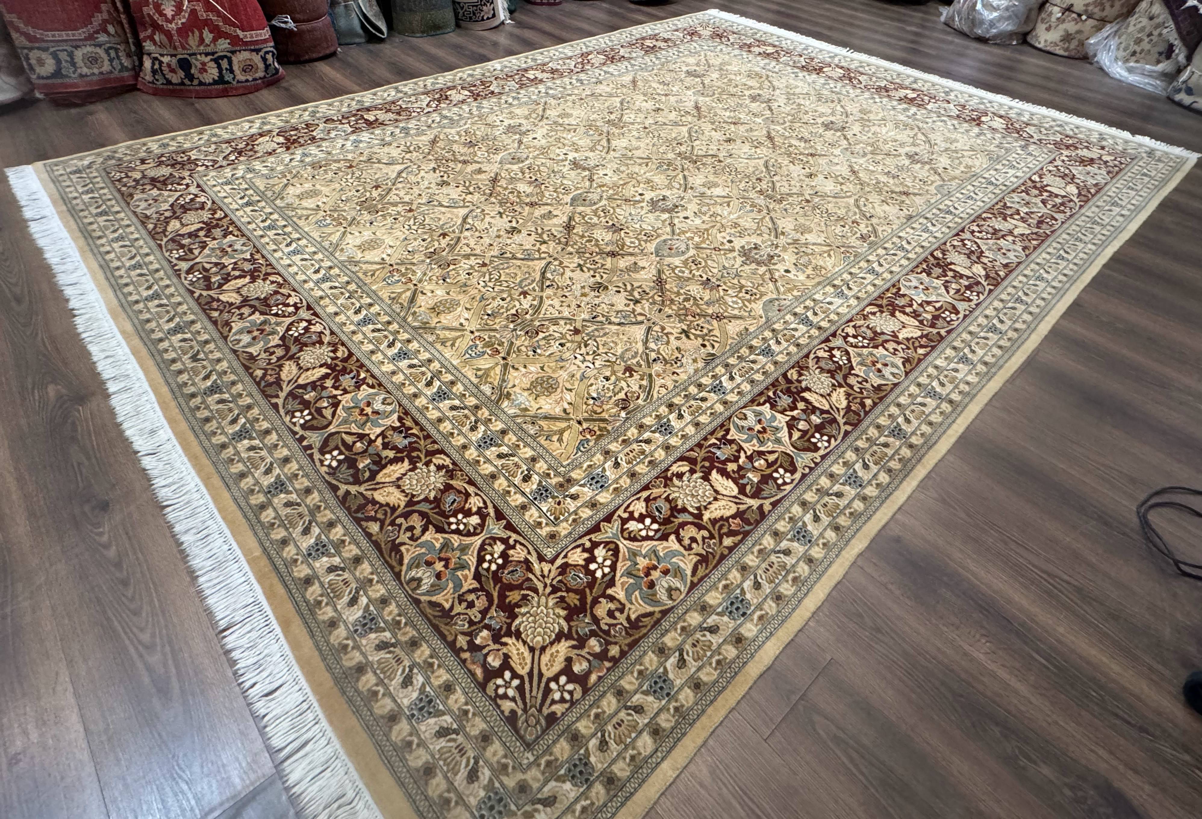Fine Pak Persian Rug 9x12, Gold and Wine Red, Panel Design, 330 KPSI - Image 2