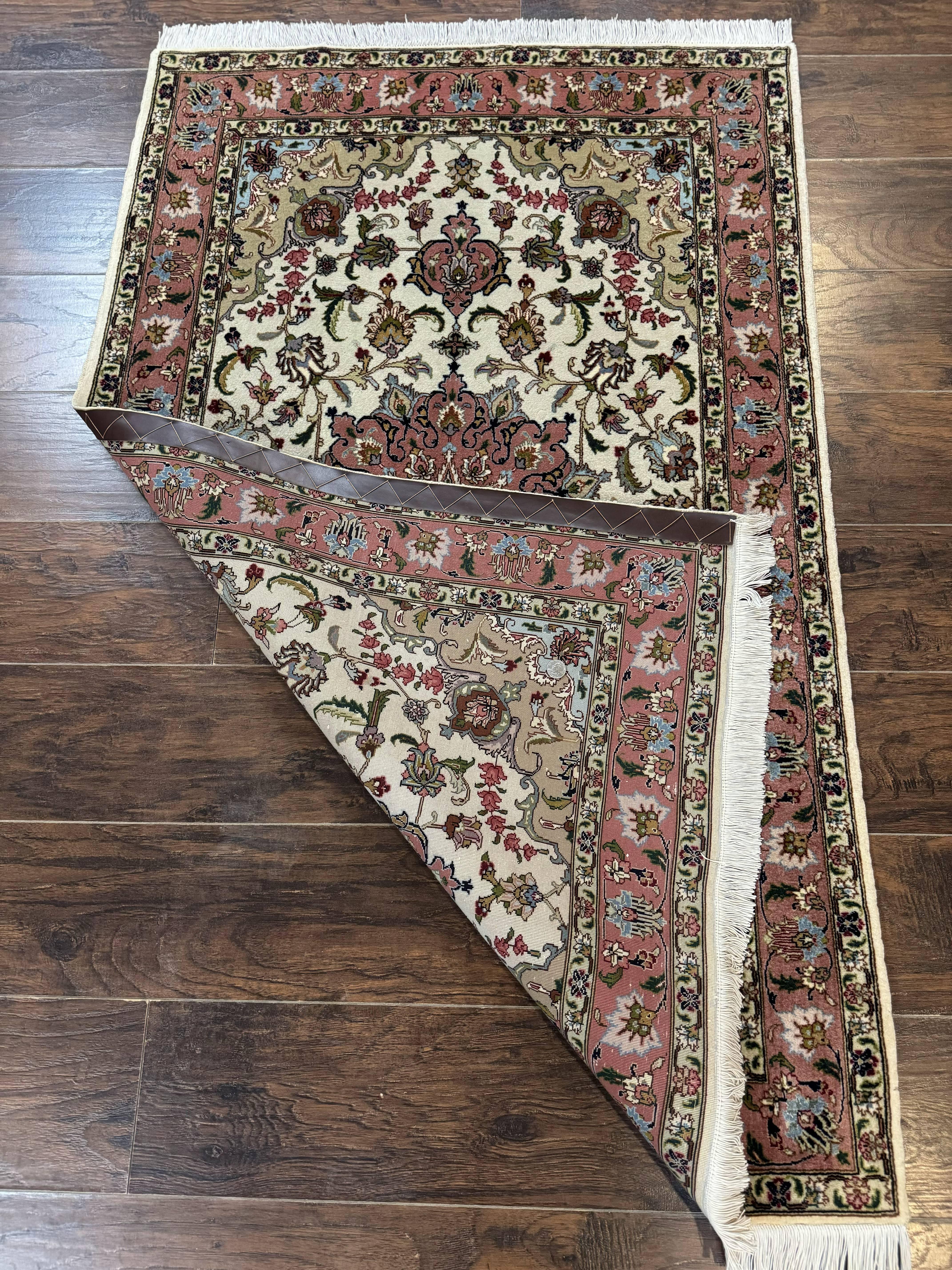Fine Persian Tabriz Rug 3x5, Floral Medallion, 340 KPSI, Ivory Salmon - Image 11