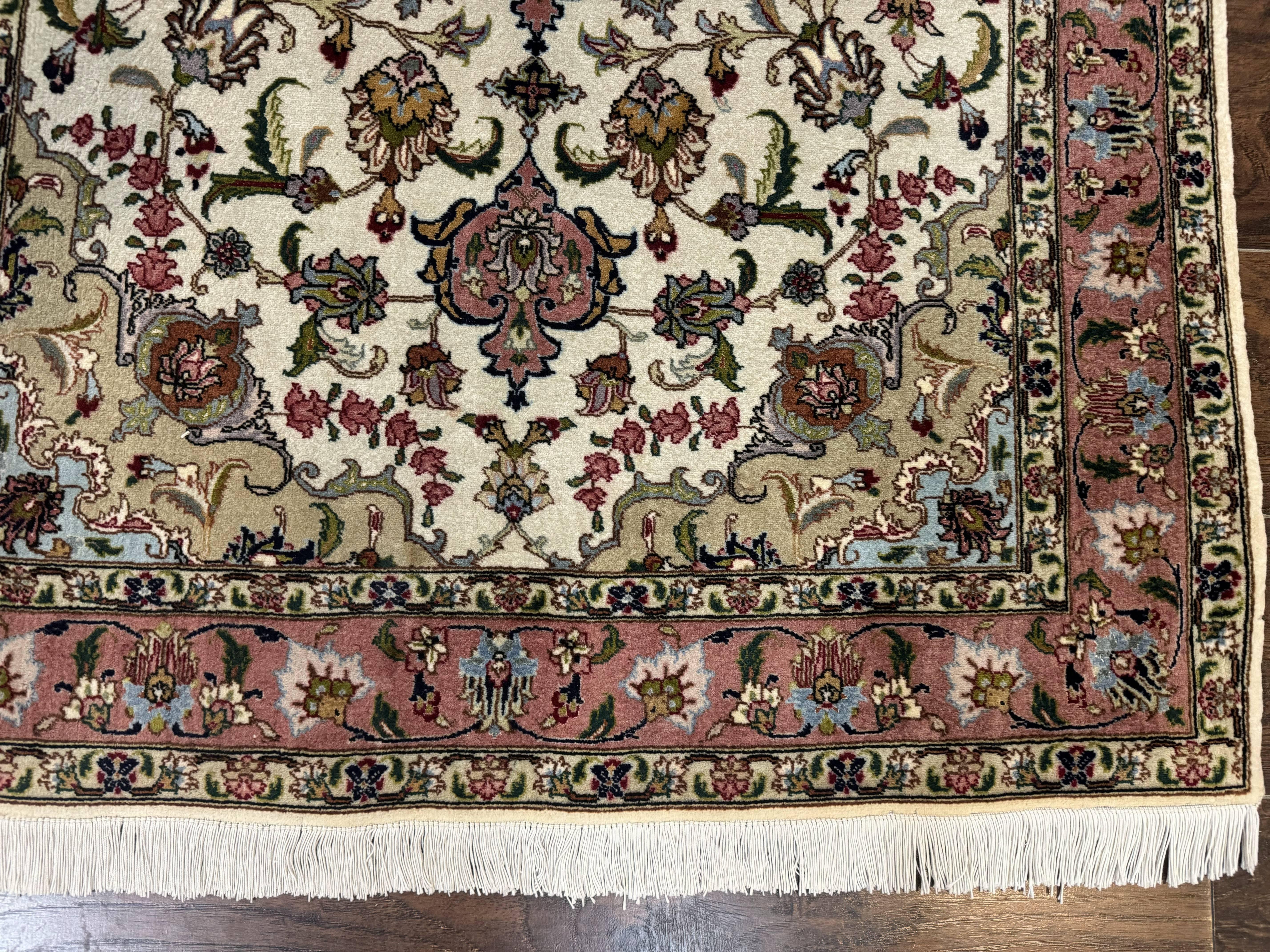 Fine Persian Tabriz Rug 3x5, Floral Medallion, 340 KPSI, Ivory Salmon - Image 9