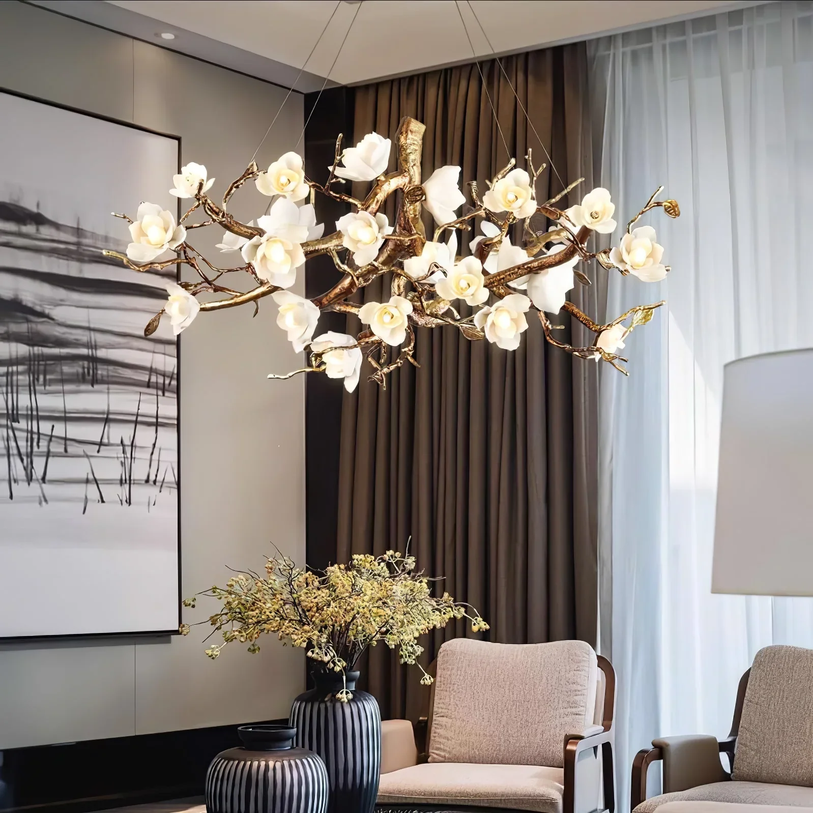 Flower Bloom Branch Brass Chandelier - Image 14