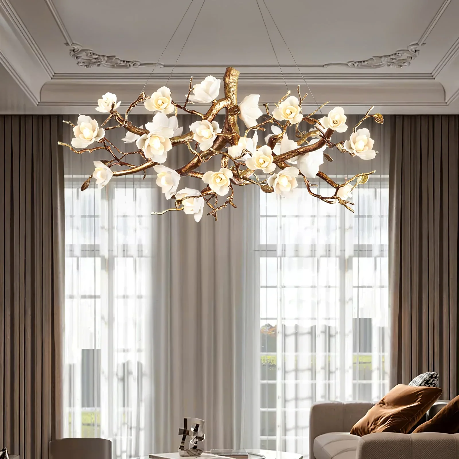 Flower Bloom Branch Brass Chandelier - Image 15