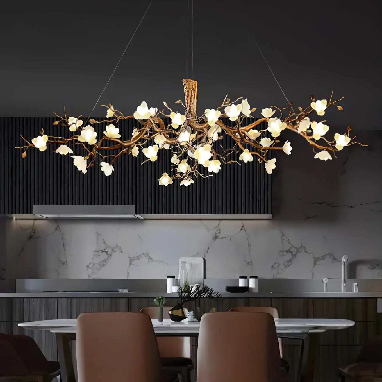 Flower Bloom Branch Brass Chandelier - Image 16