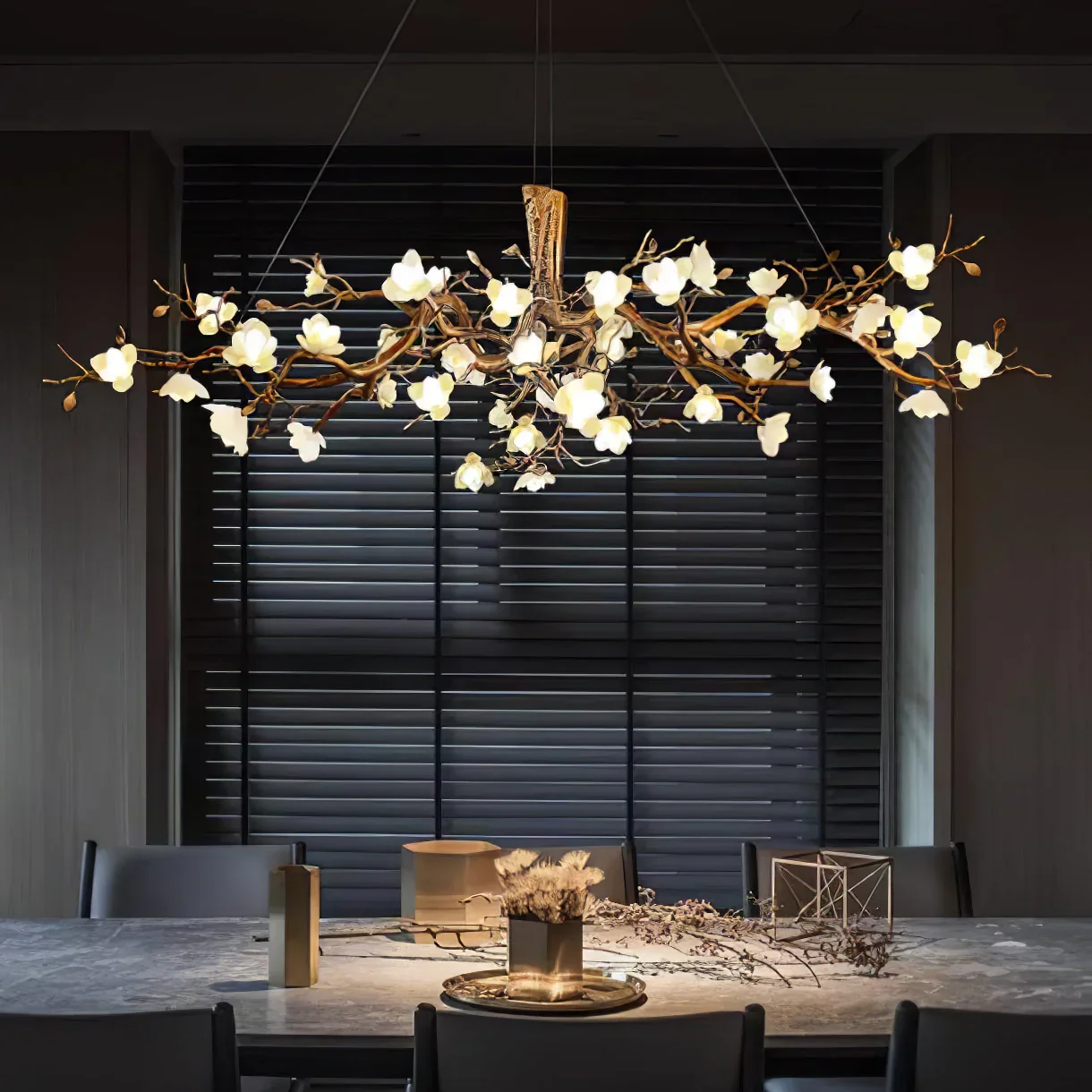 Flower Bloom Branch Brass Chandelier - Image 17