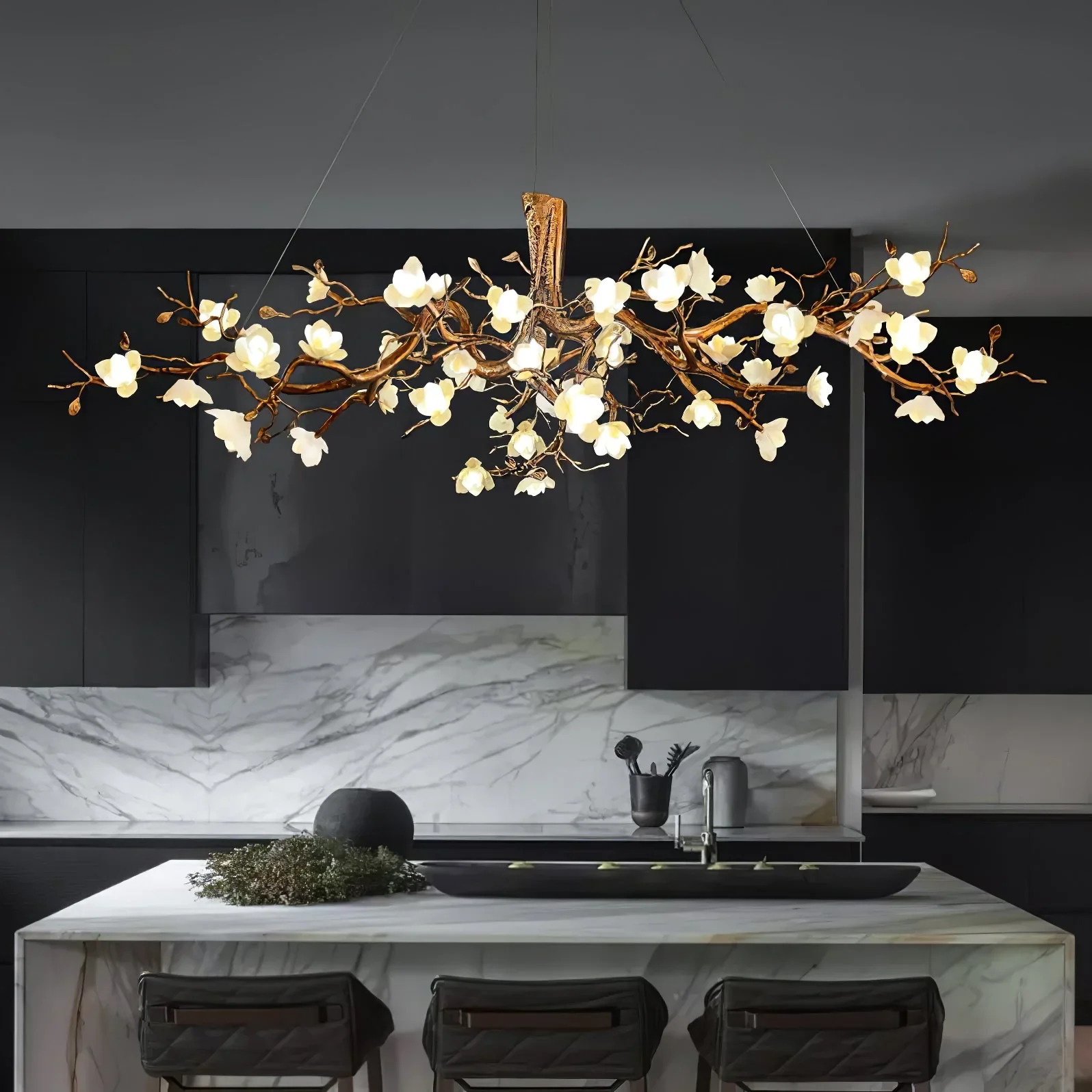 Flower Bloom Branch Brass Chandelier - Image 19