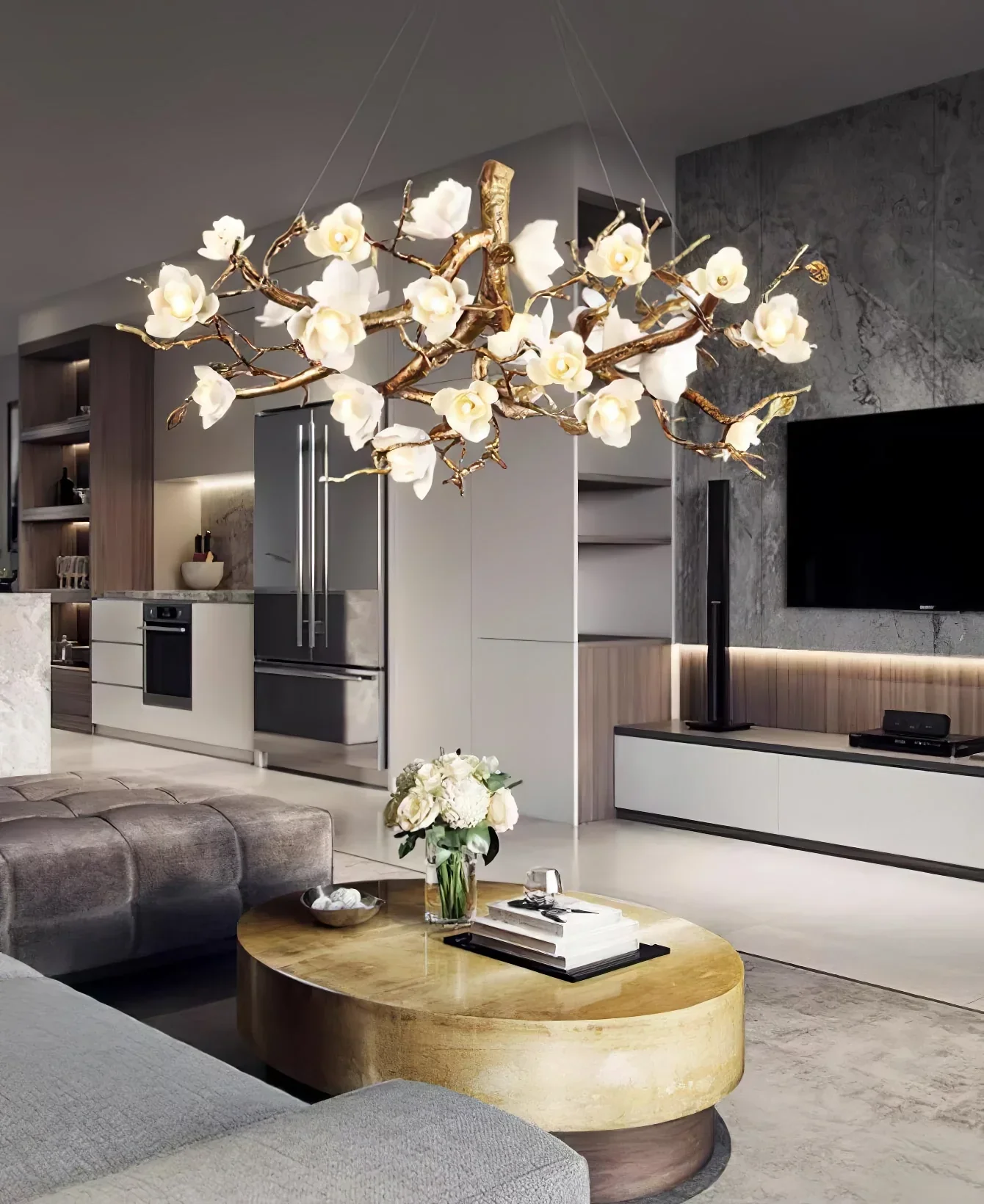 Flower Bloom Branch Brass Chandelier - Image 22