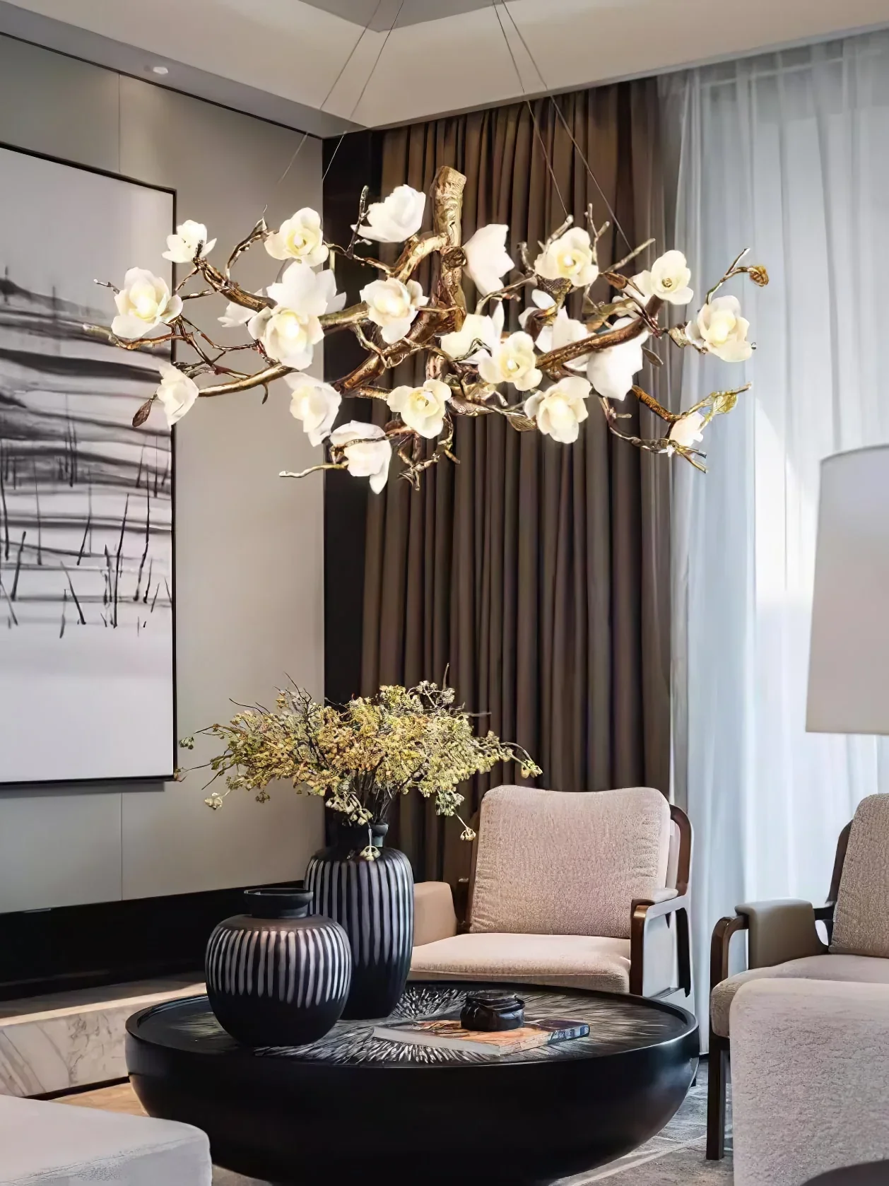 Flower Bloom Branch Brass Chandelier - Image 25