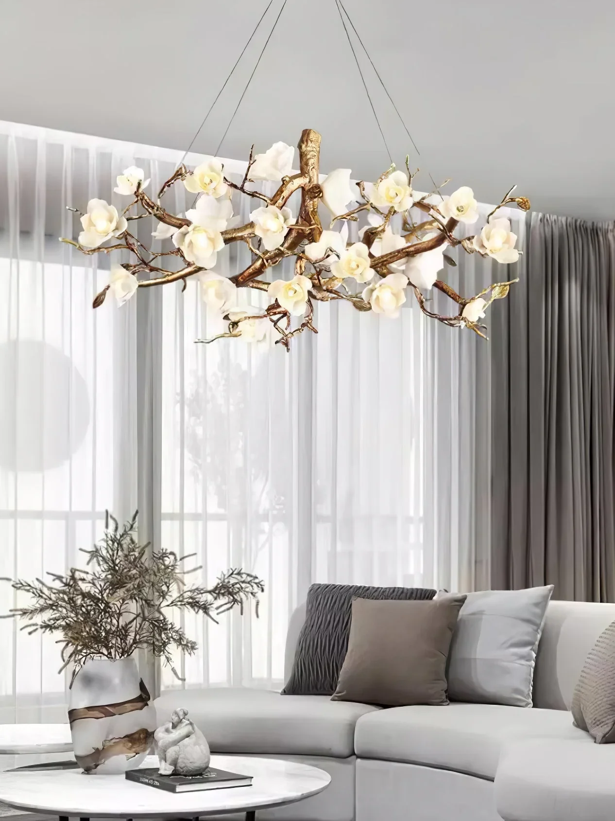 Flower Bloom Branch Brass Chandelier - Image 26