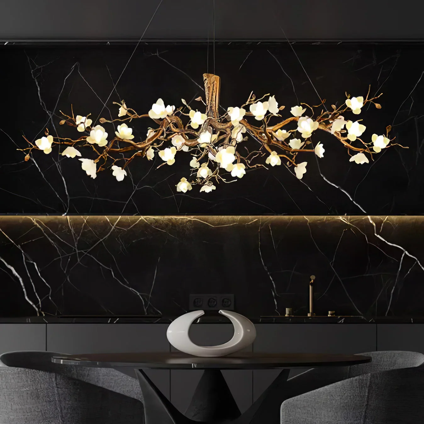 Flower Bloom Branch Brass Chandelier - Image 28