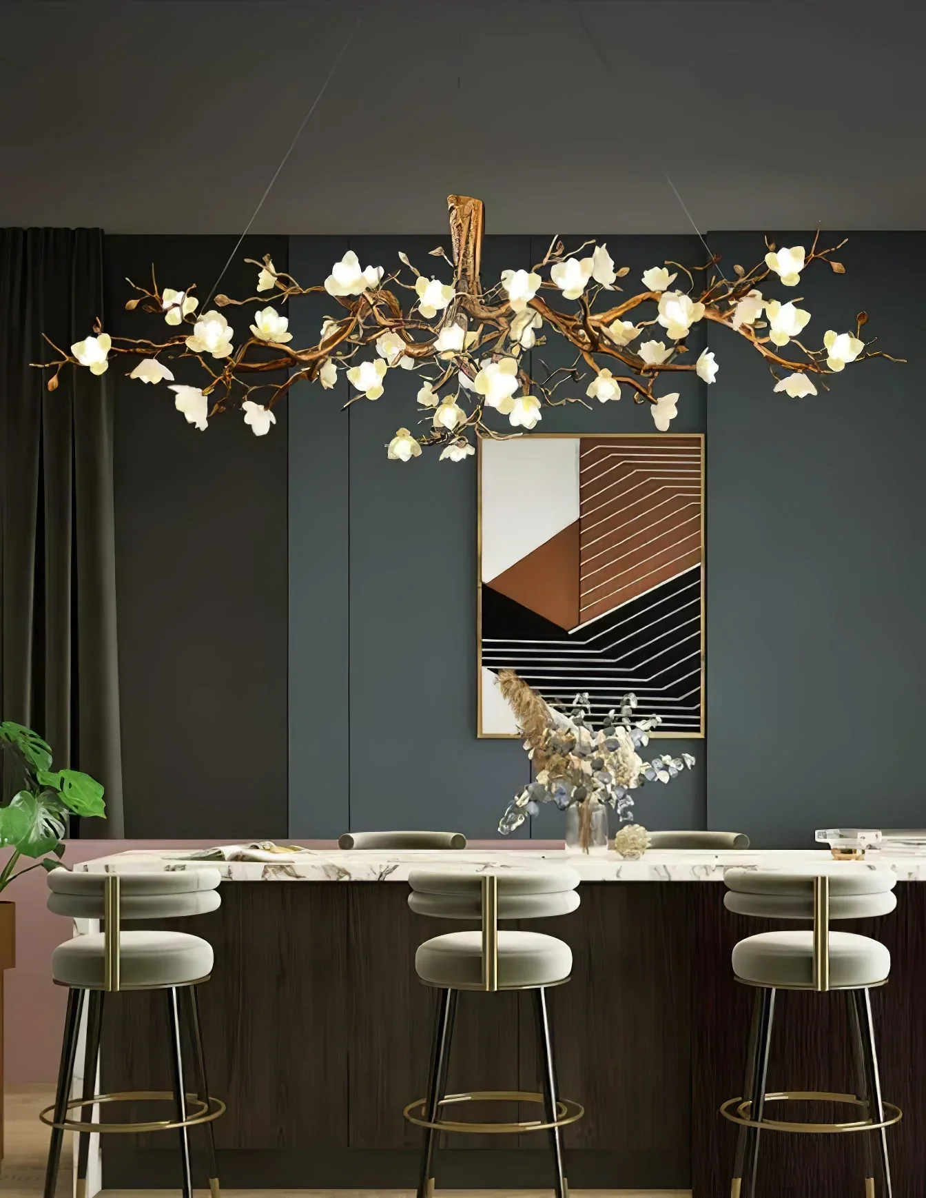 Flower Bloom Branch Brass Chandelier - Image 30