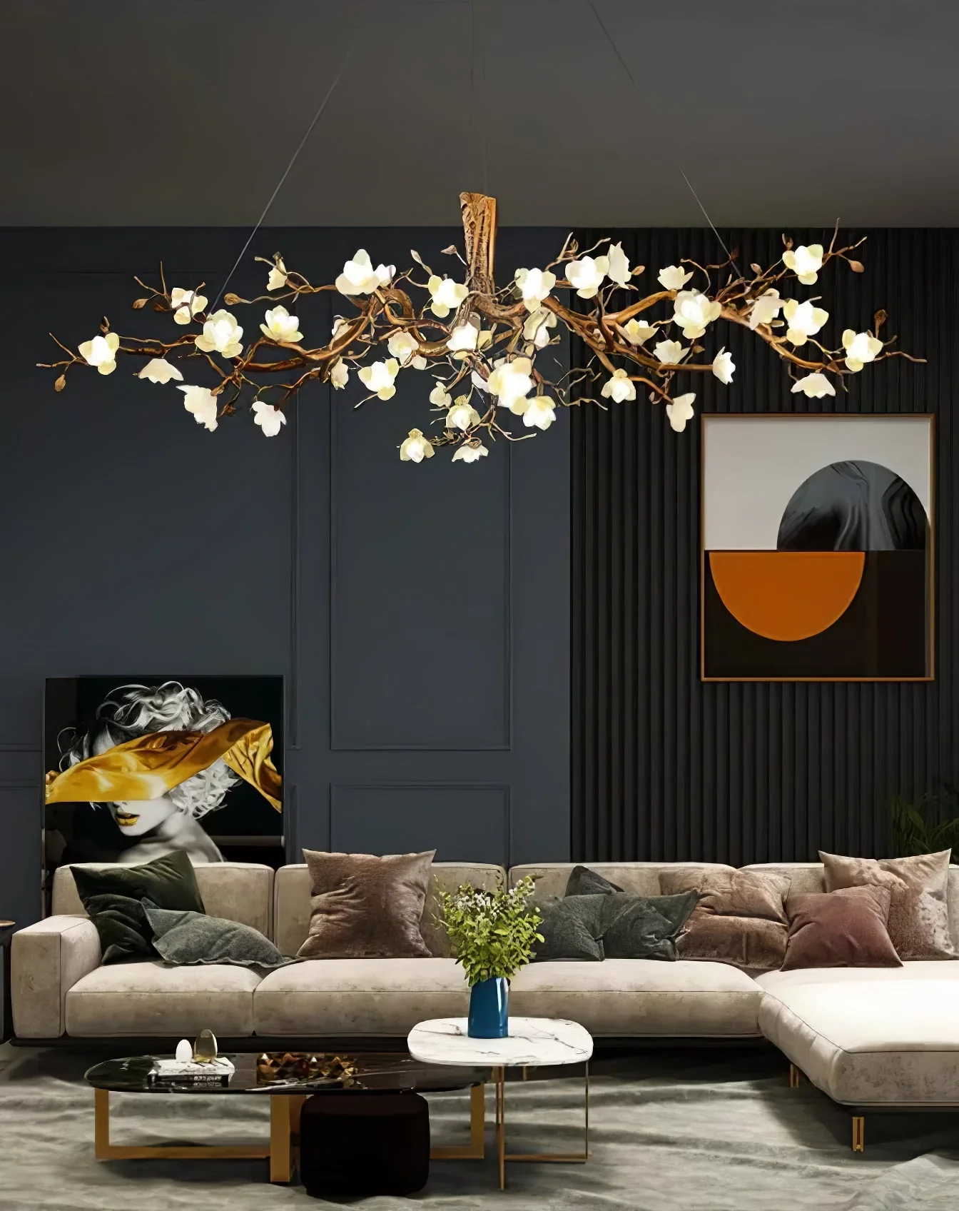 Flower Bloom Branch Brass Chandelier - Image 31
