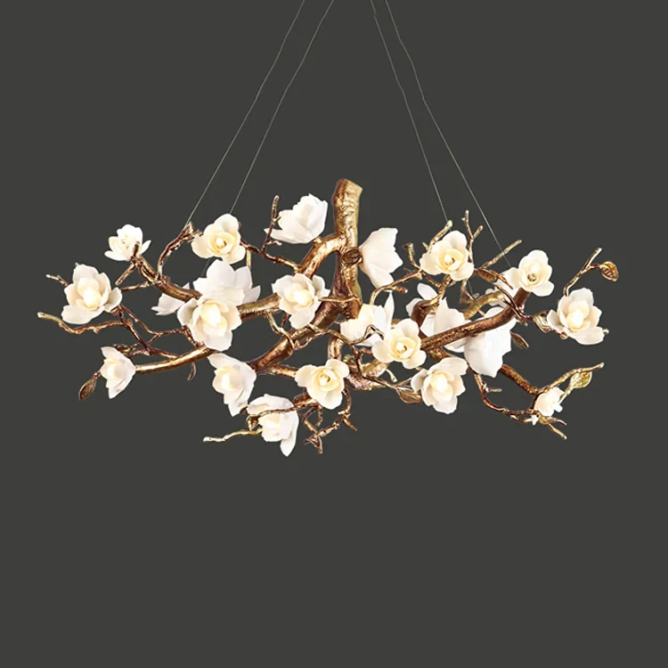 Flower Bloom Branch Brass Chandelier - Image 32